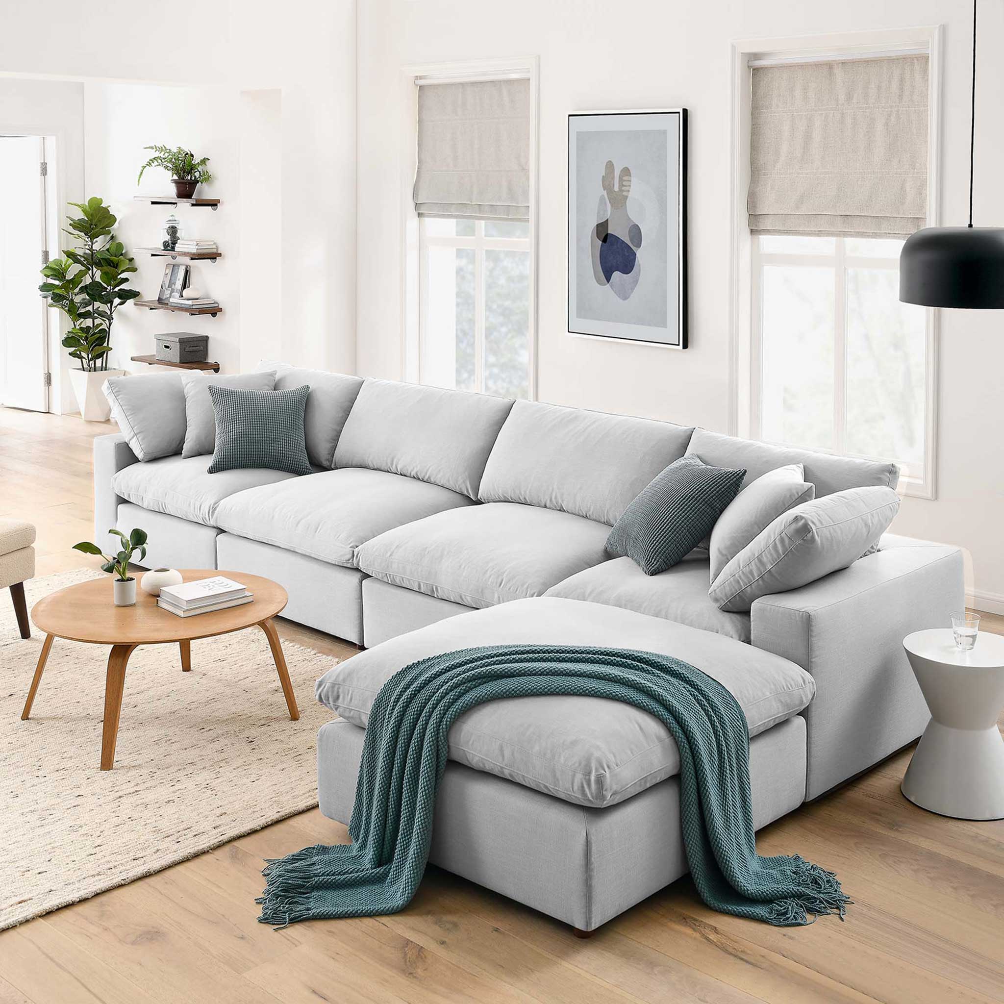Carmen 5 Piece Modular Sofa with Ottoman Light Gray - Image 10