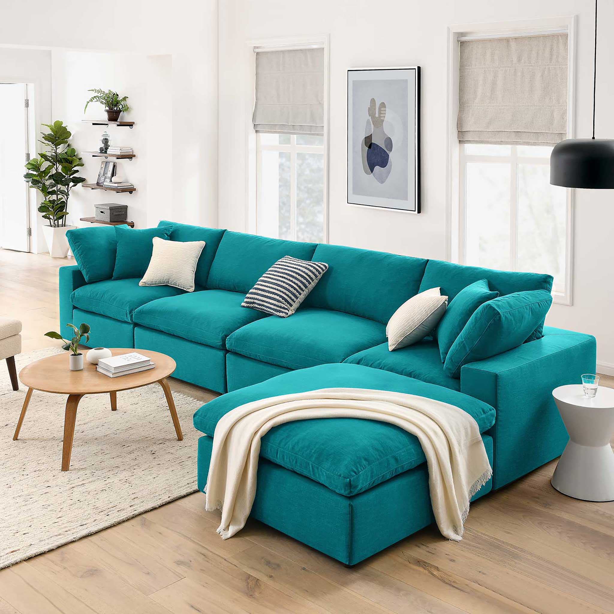Carmen 5 Piece Modular Sofa with Ottoman Teal - Image 10