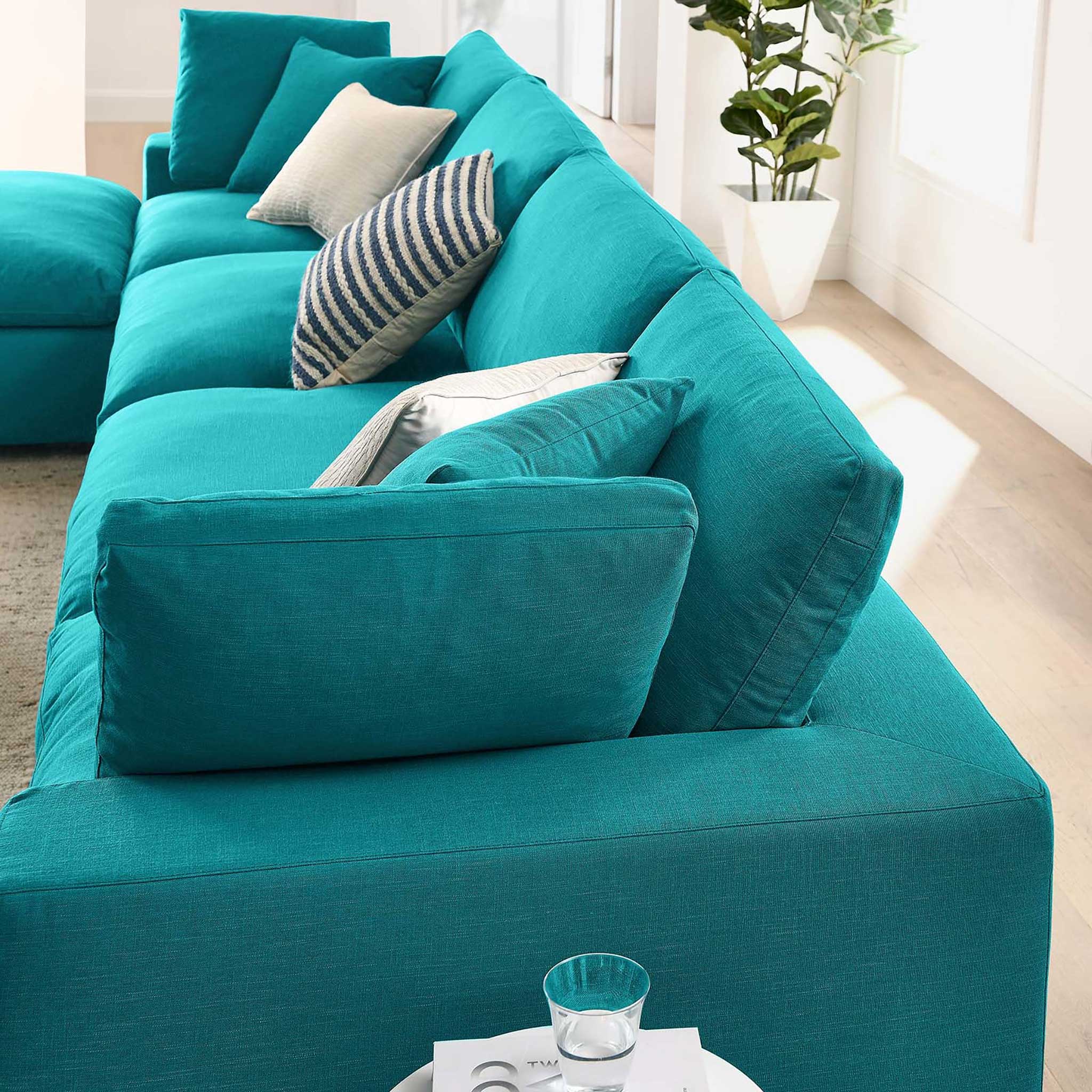 Carmen 5 Piece Modular Sofa with Ottoman Teal - Image 11
