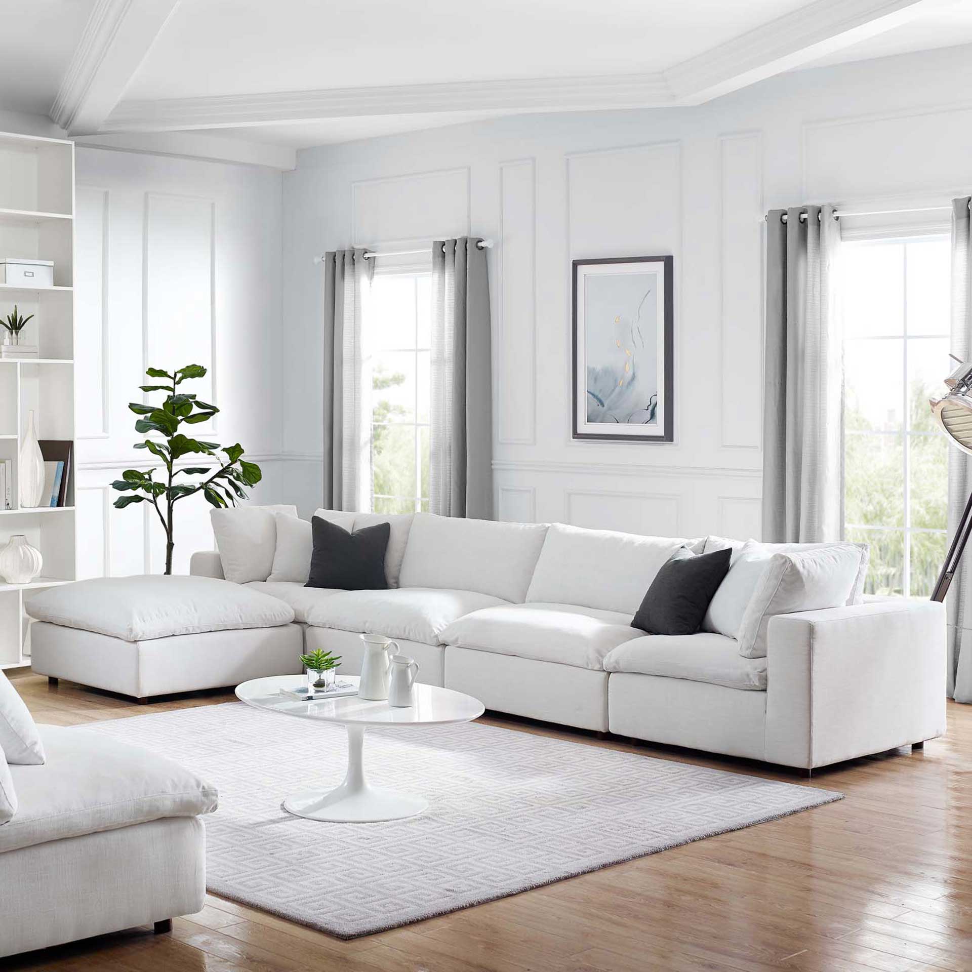 Carmen 5 Piece Modular Sofa with Ottoman White - Image 9
