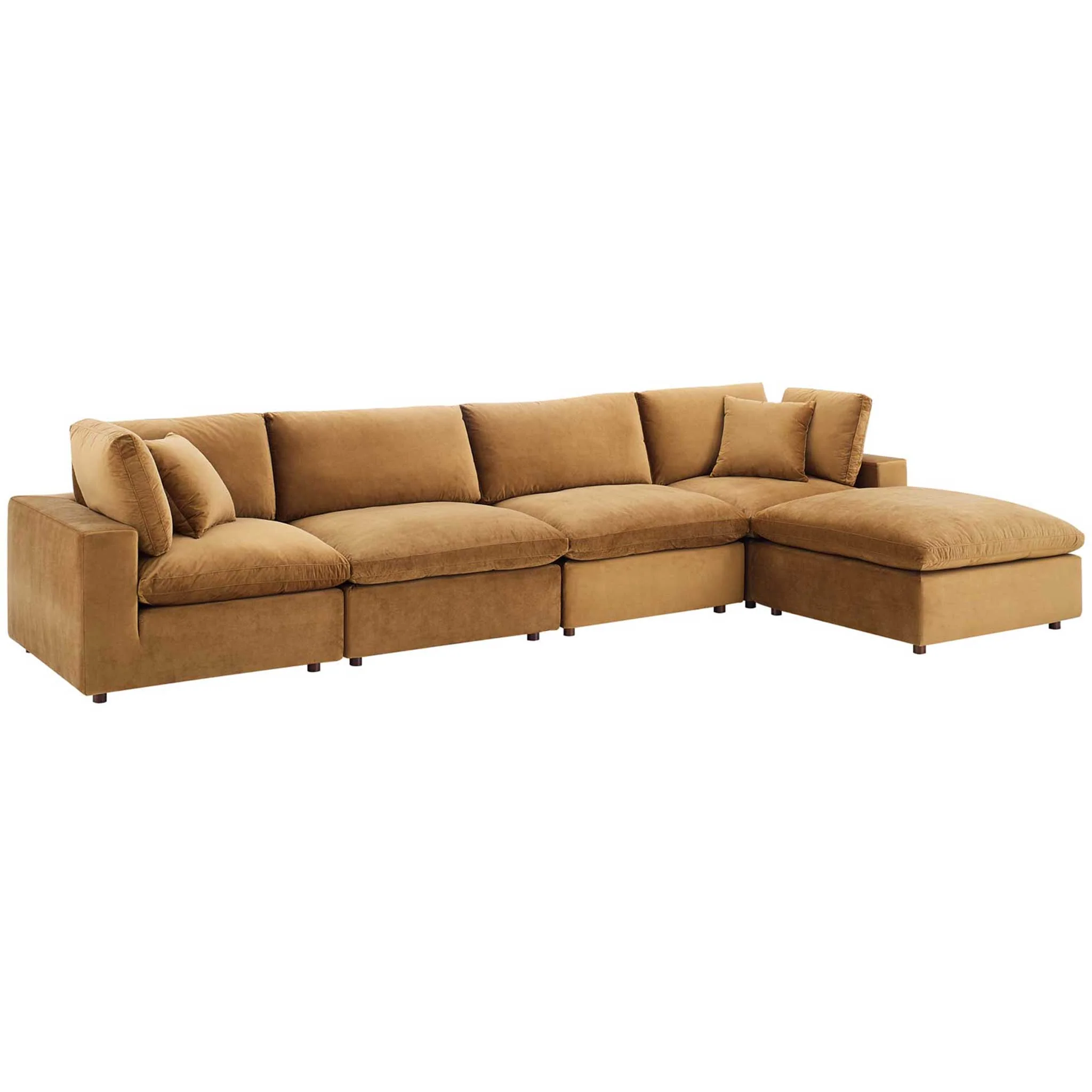 Carmen 5 Piece Modular Velvet Sofa with Ottoman Cognac - Image 2