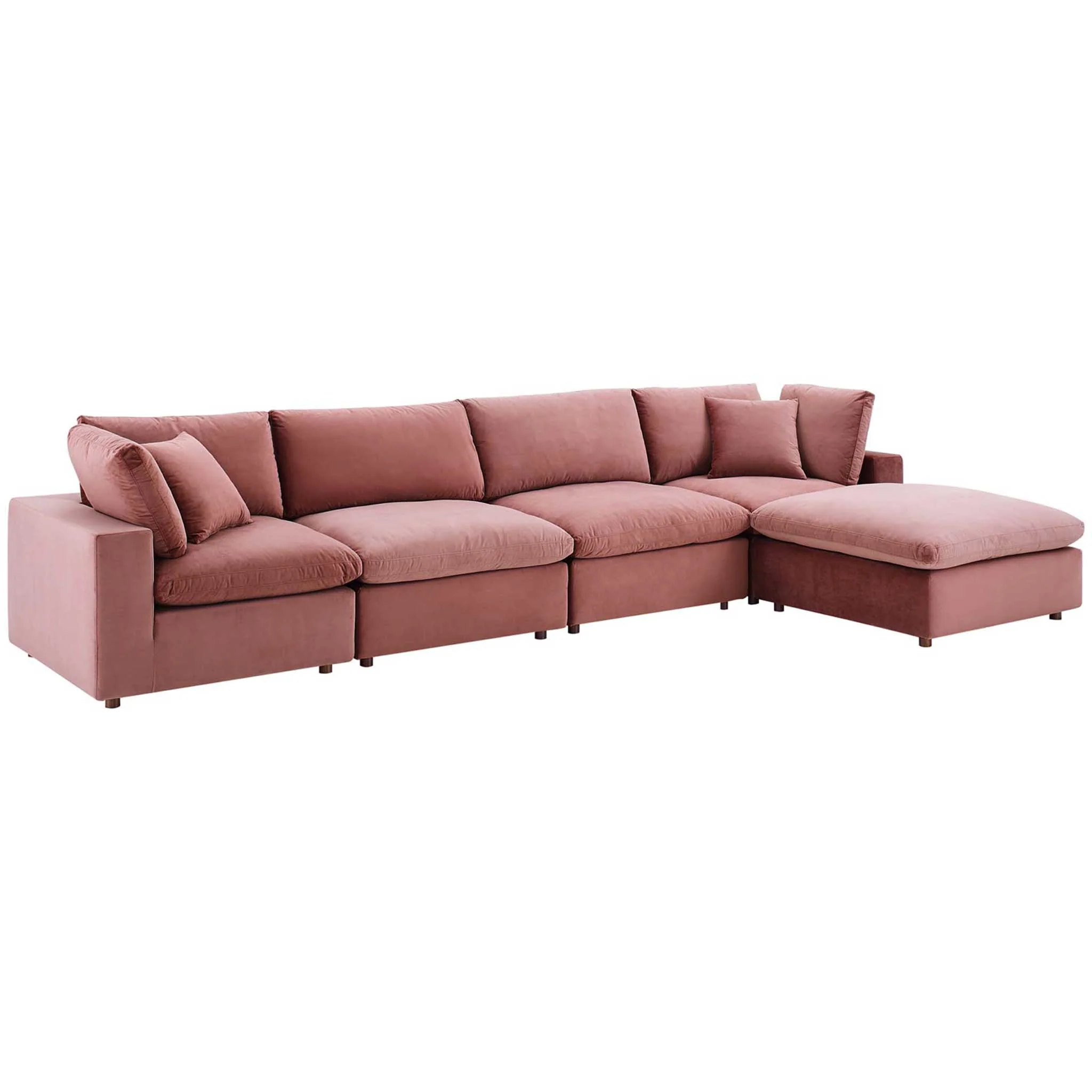 Carmen 5 Piece Modular Velvet Sofa with Ottoman Dusty Rose - Image 2