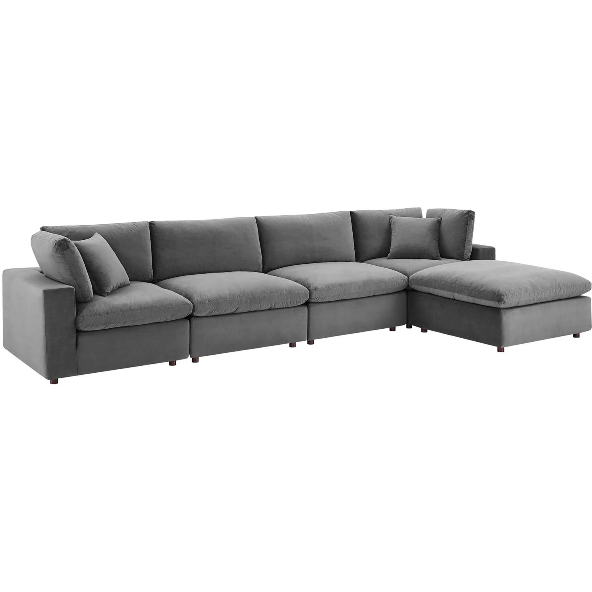 Carmen 5 Piece Modular Velvet Sofa with Ottoman Gray - Image 2
