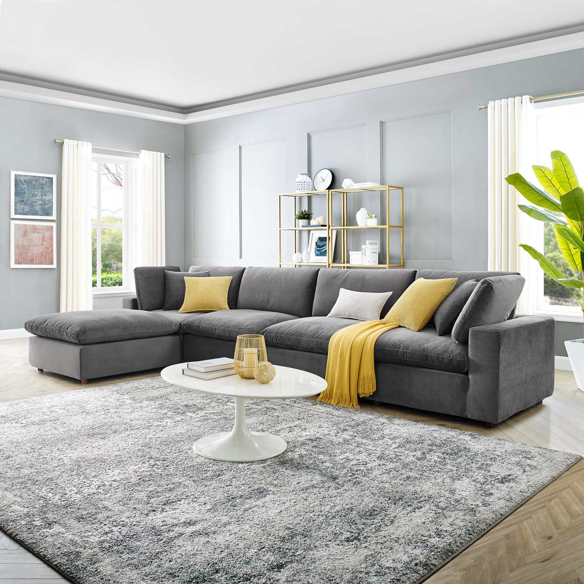Carmen 5 Piece Modular Velvet Sofa with Ottoman Gray - Image 9