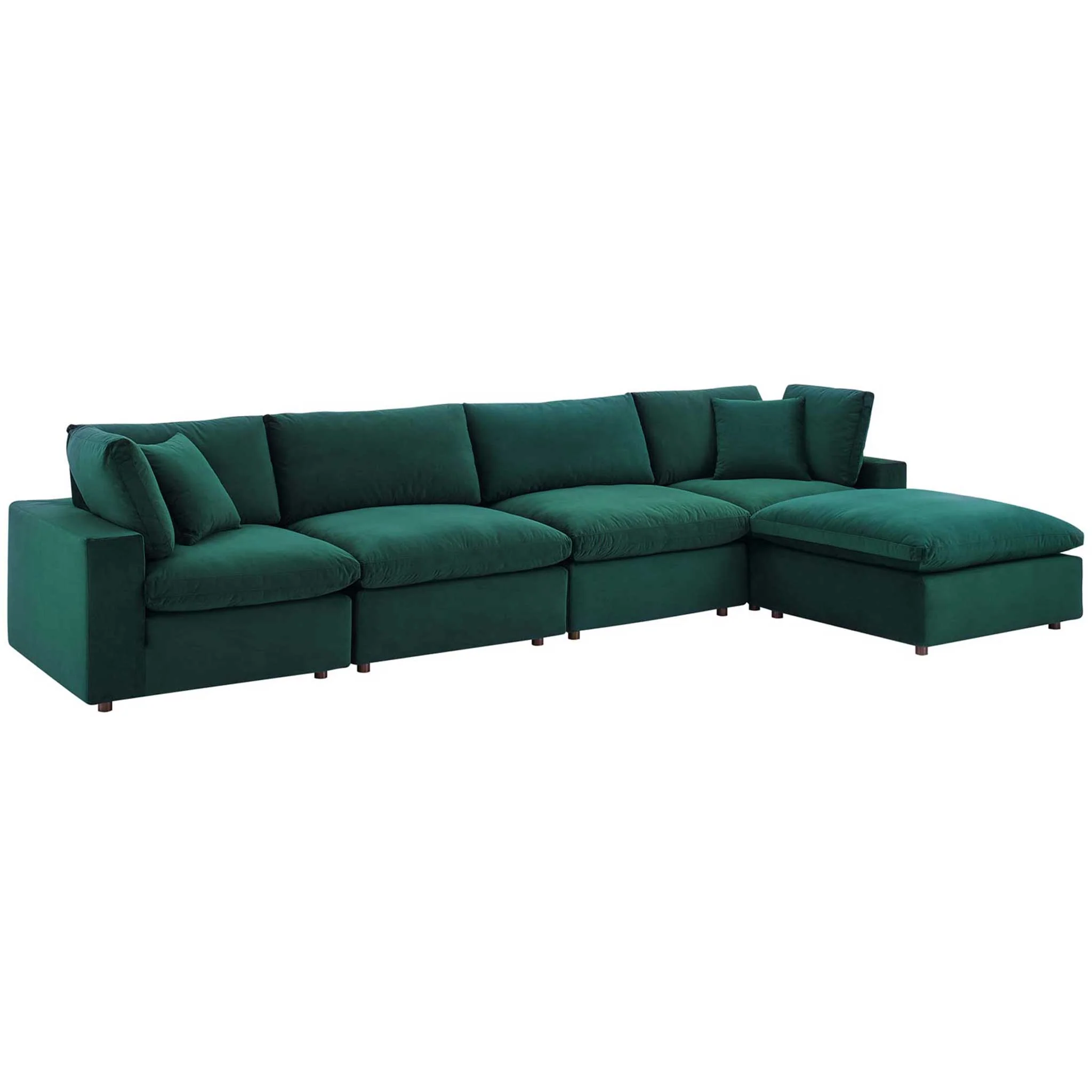 Carmen 5 Piece Modular Velvet Sofa with Ottoman Green - Image 2