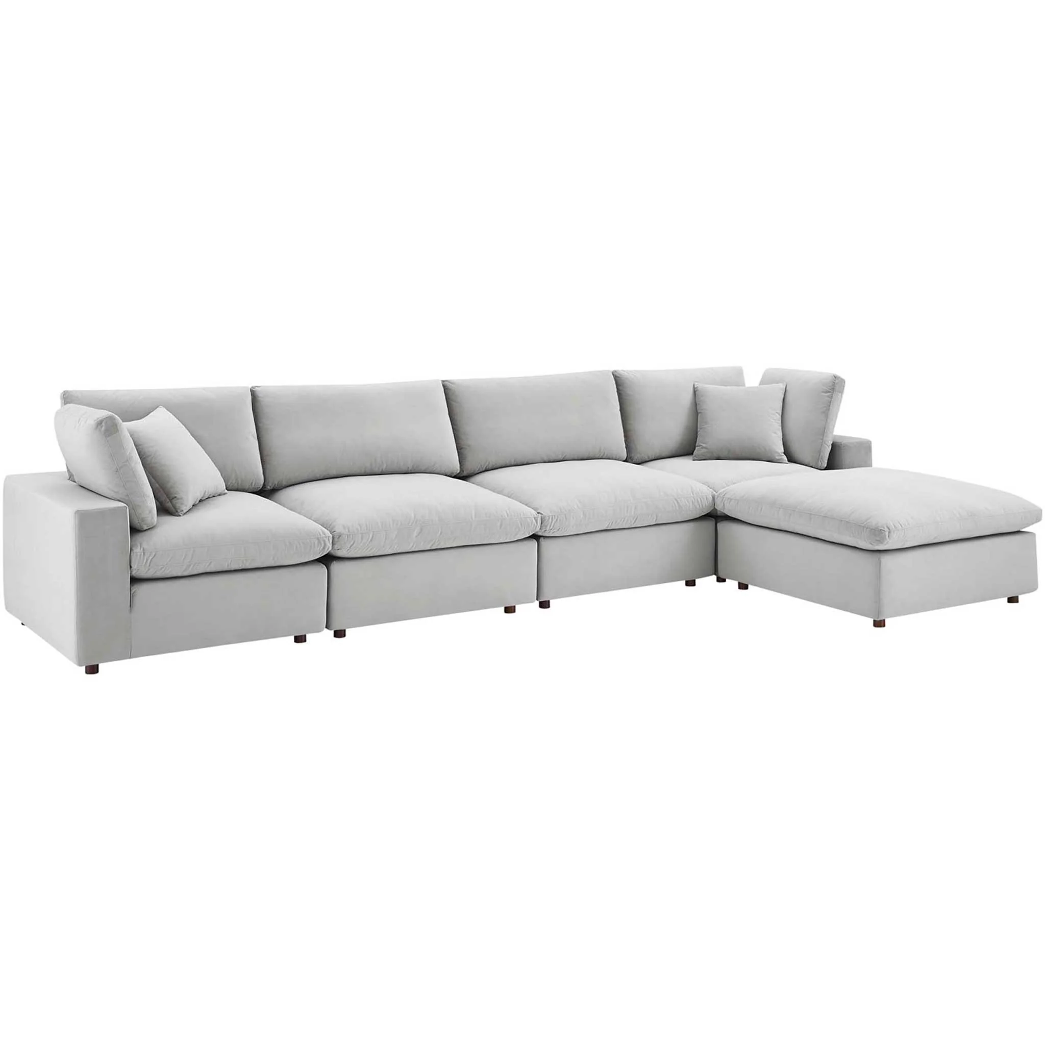 Carmen 5 Piece Modular Velvet Sofa with Ottoman Light Gray - Image 2