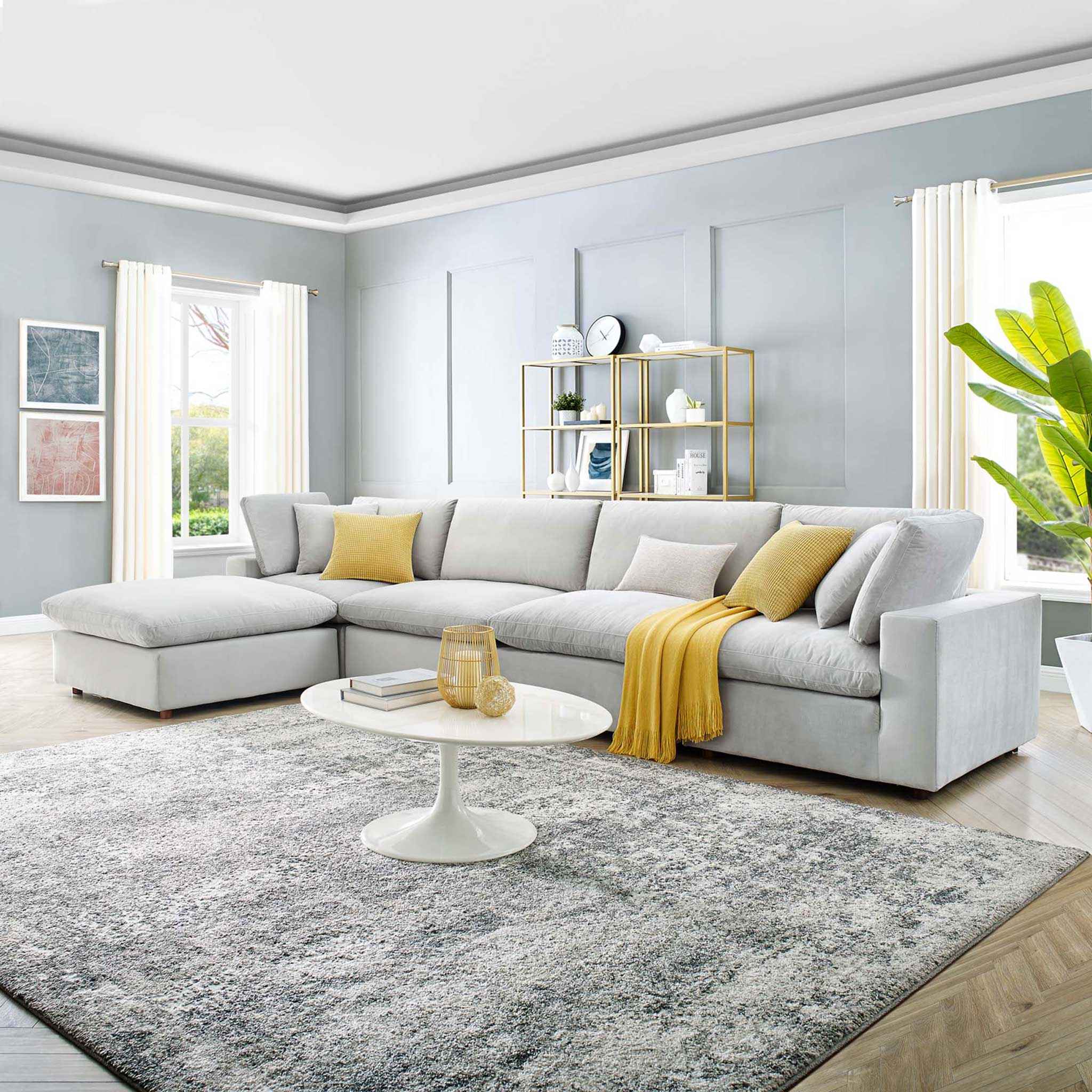 Carmen 5 Piece Modular Velvet Sofa with Ottoman Light Gray - Image 9