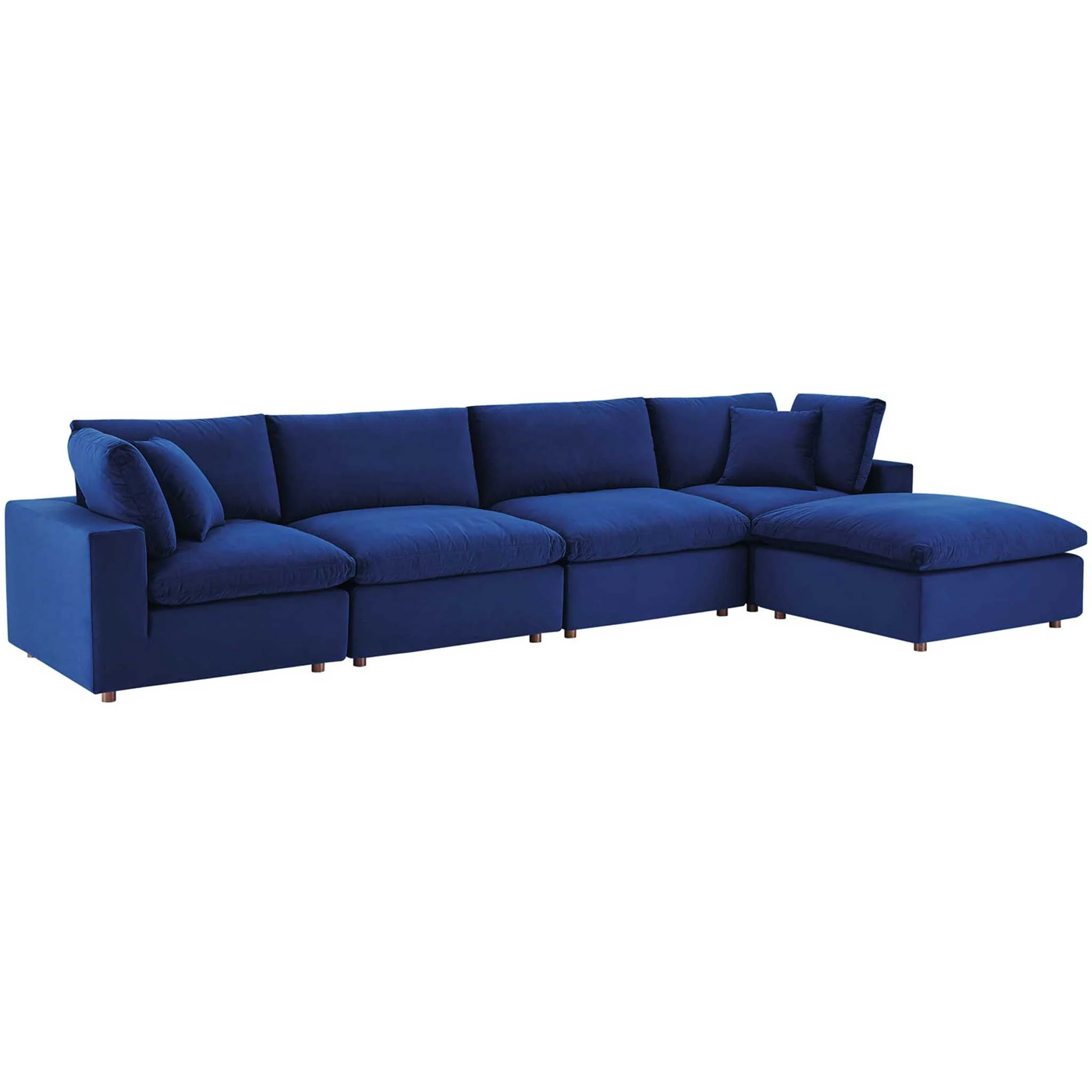 Carmen 5 Piece Modular Velvet Sofa with Ottoman Navy - Image 2