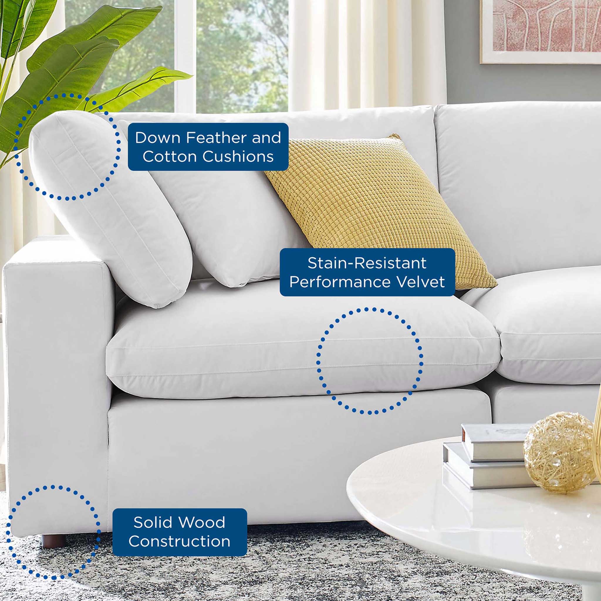 Carmen 5 Piece Modular Velvet Sofa with Ottoman White - Image 8