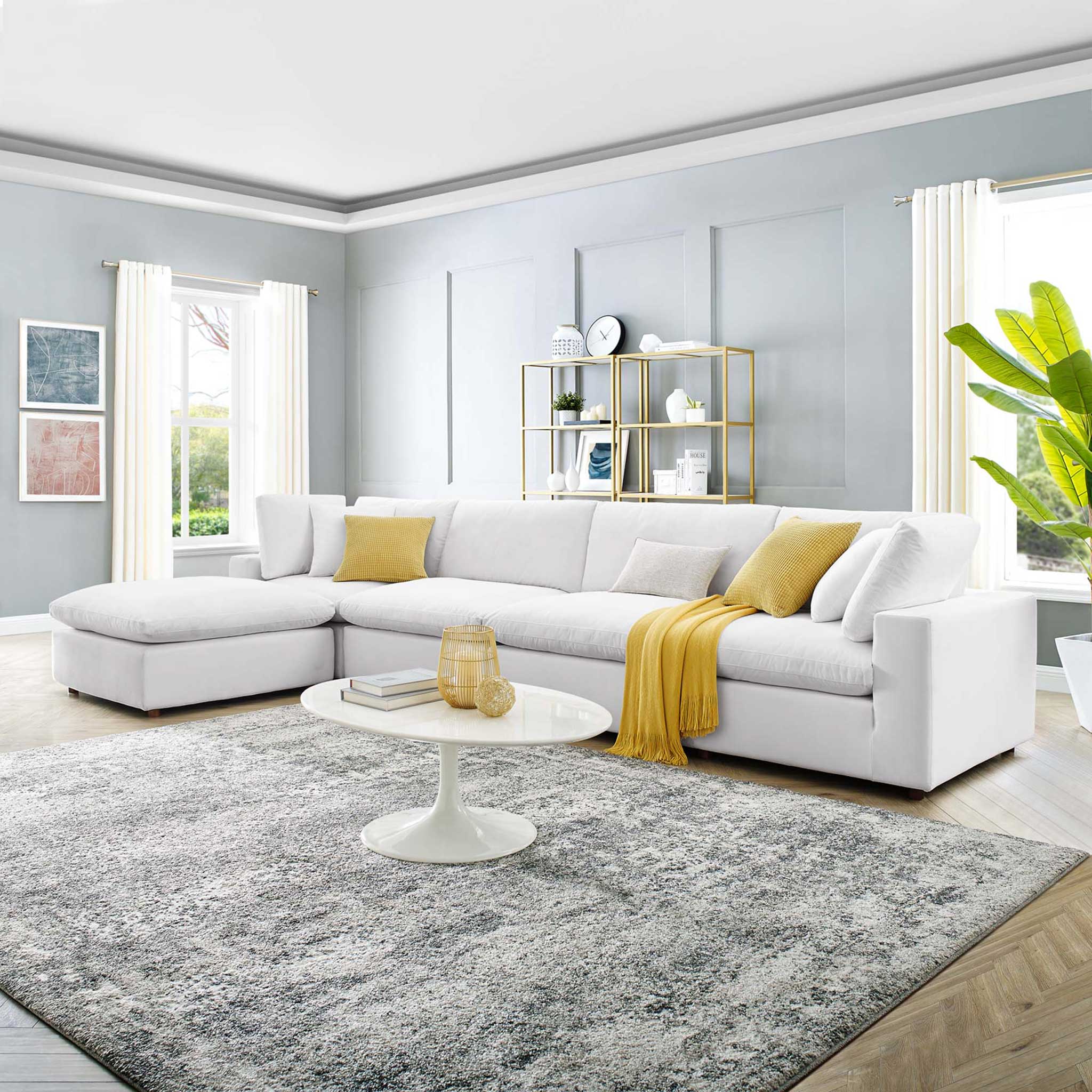 Carmen 5 Piece Modular Velvet Sofa with Ottoman White - Image 9