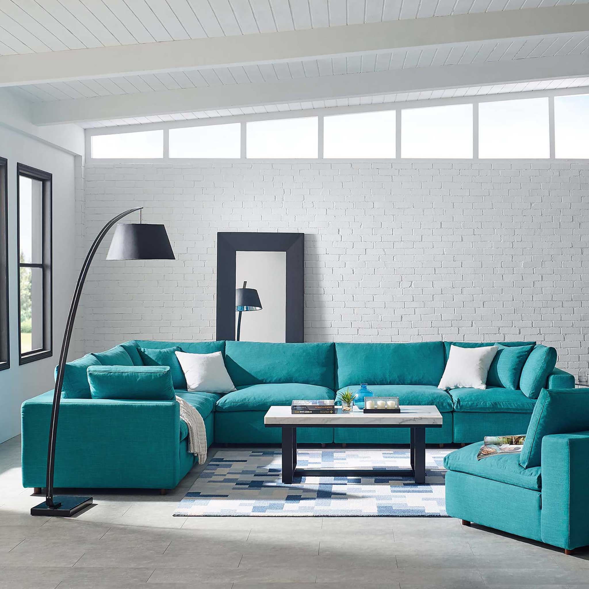 Carmen 6 Piece Modular Sectional Sofa Teal - Image 7