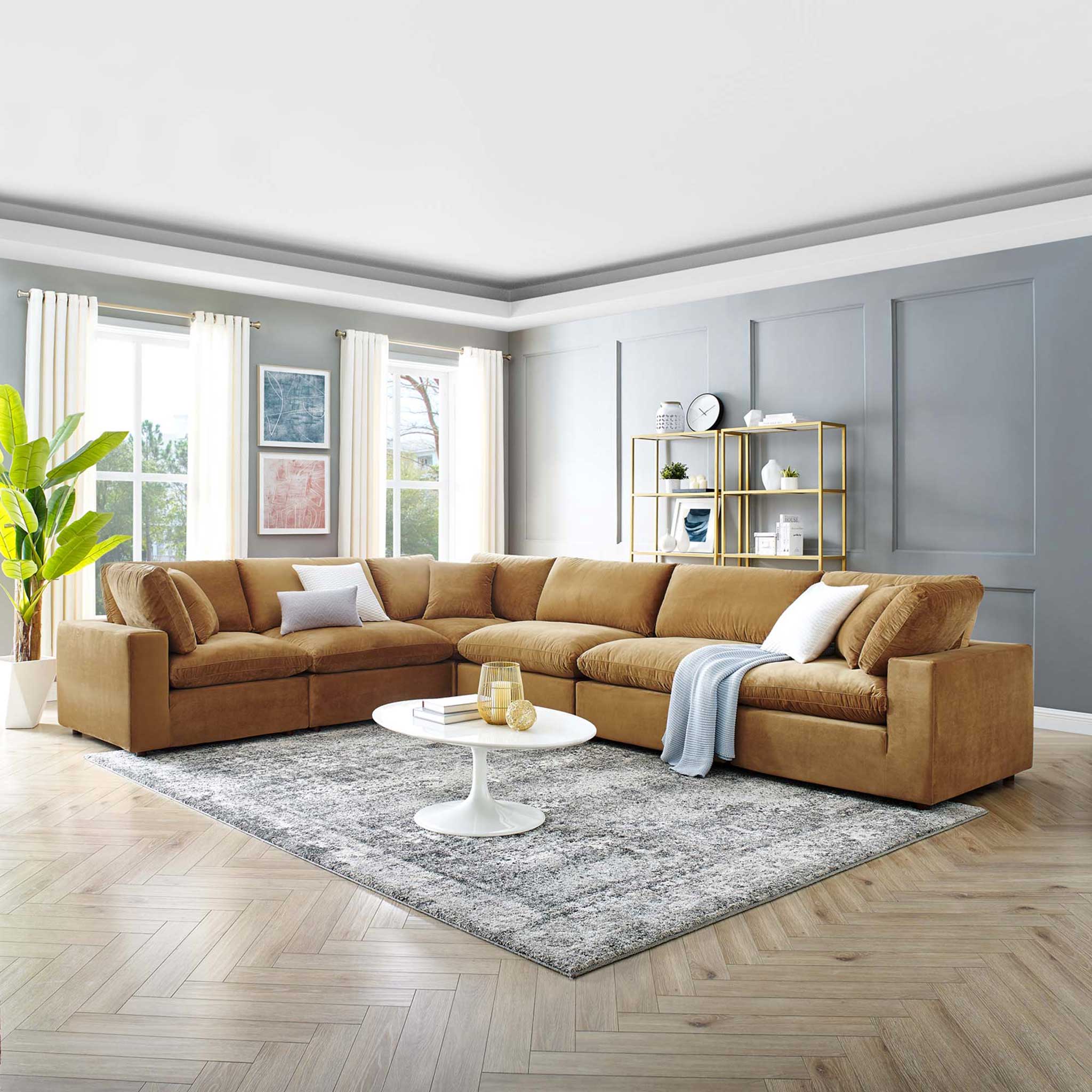 Carmen 6 Piece Modular Sectional Velvet Sofa Cognac - Image 8