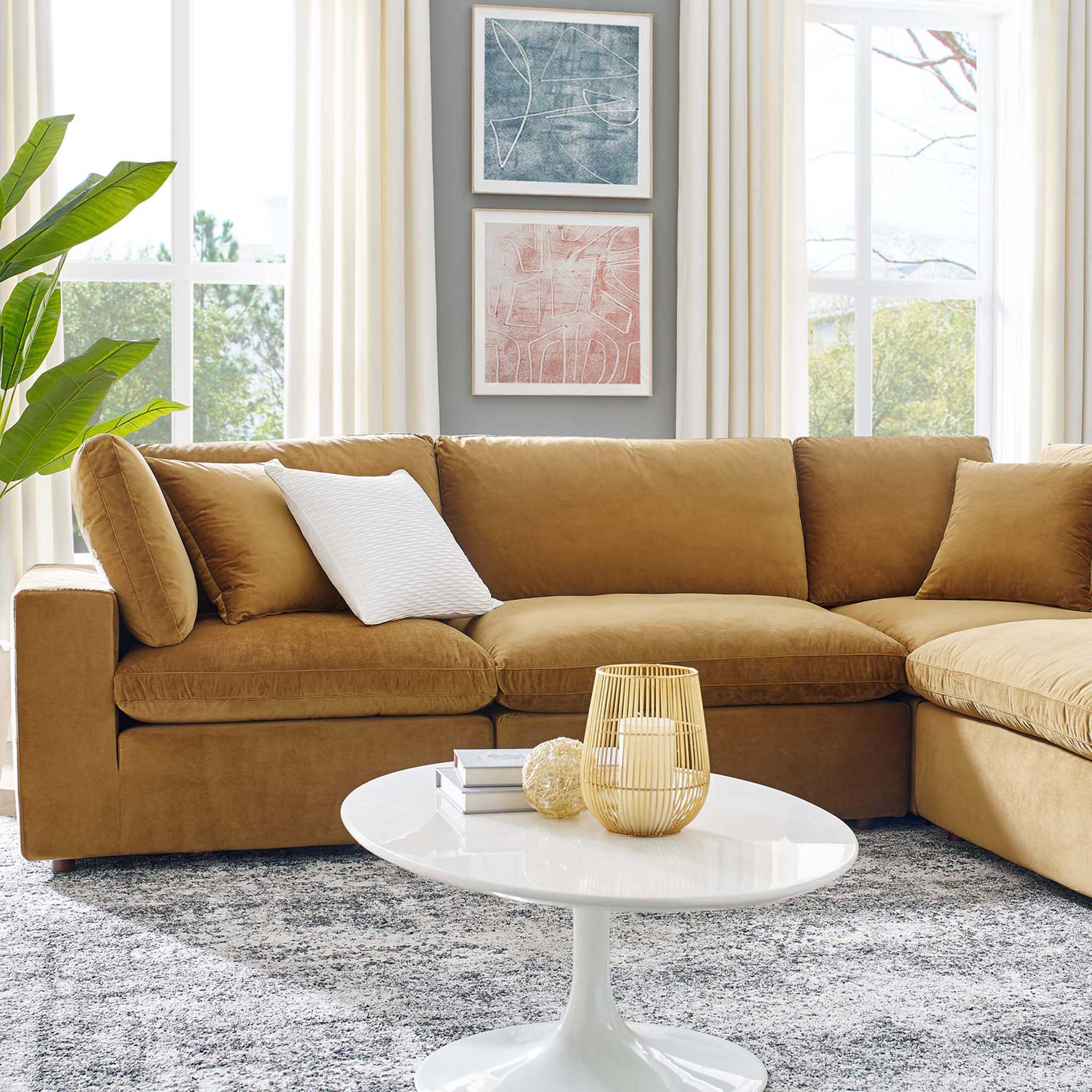 Carmen 6 Piece Modular Sectional Velvet Sofa Cognac - Image 9