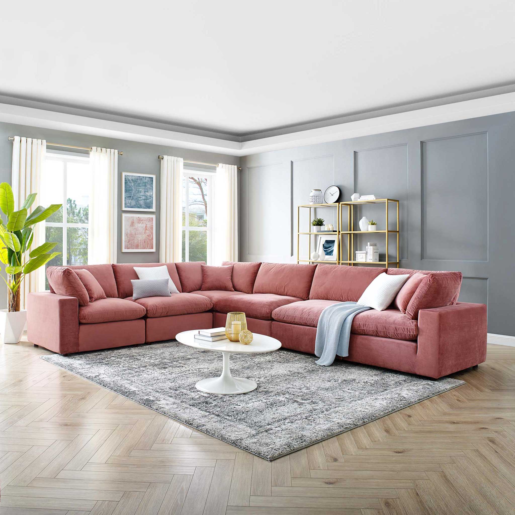 Carmen 6 Piece Modular Sectional Velvet Sofa Dusty Rose - Image 8