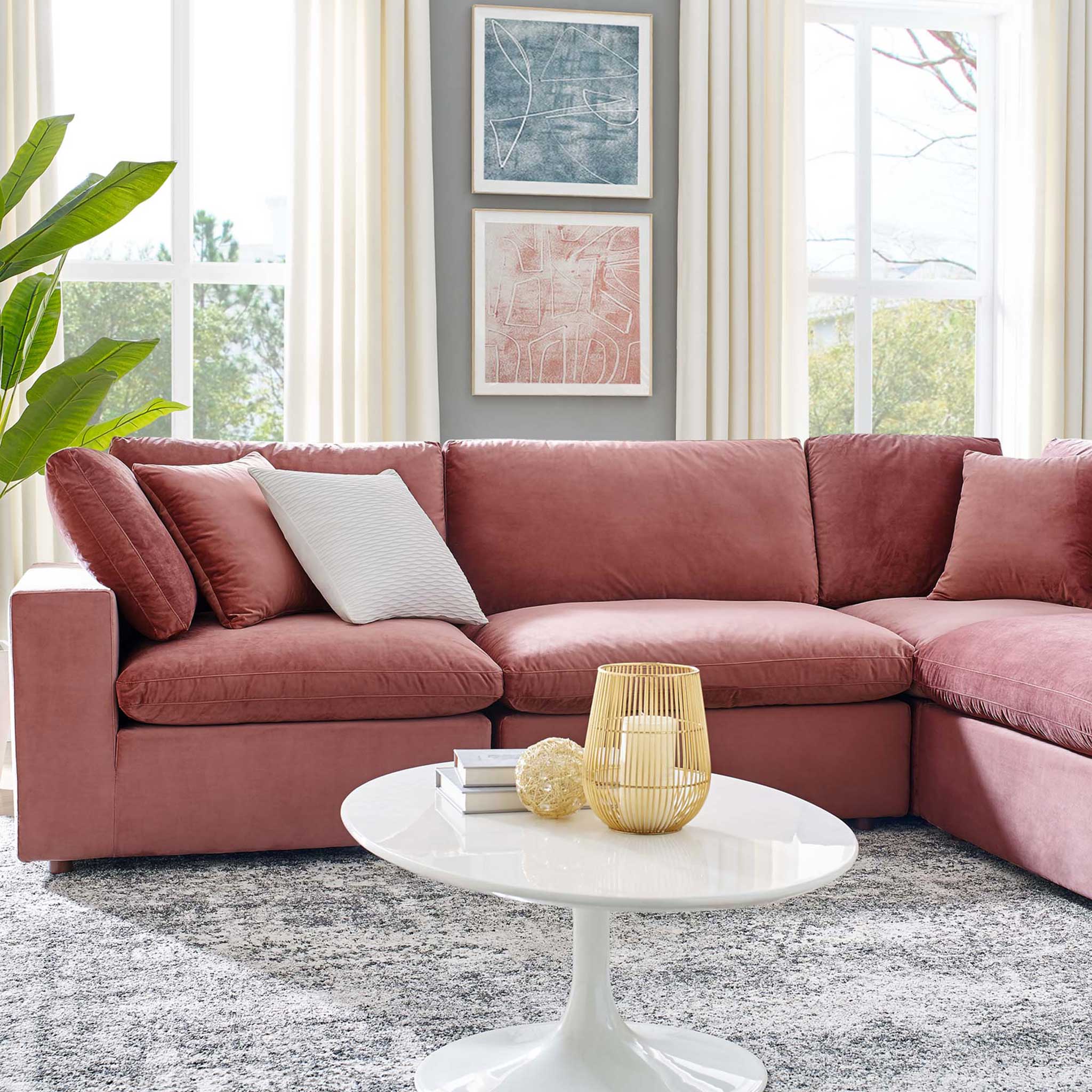 Carmen 6 Piece Modular Sectional Velvet Sofa Dusty Rose - Image 9