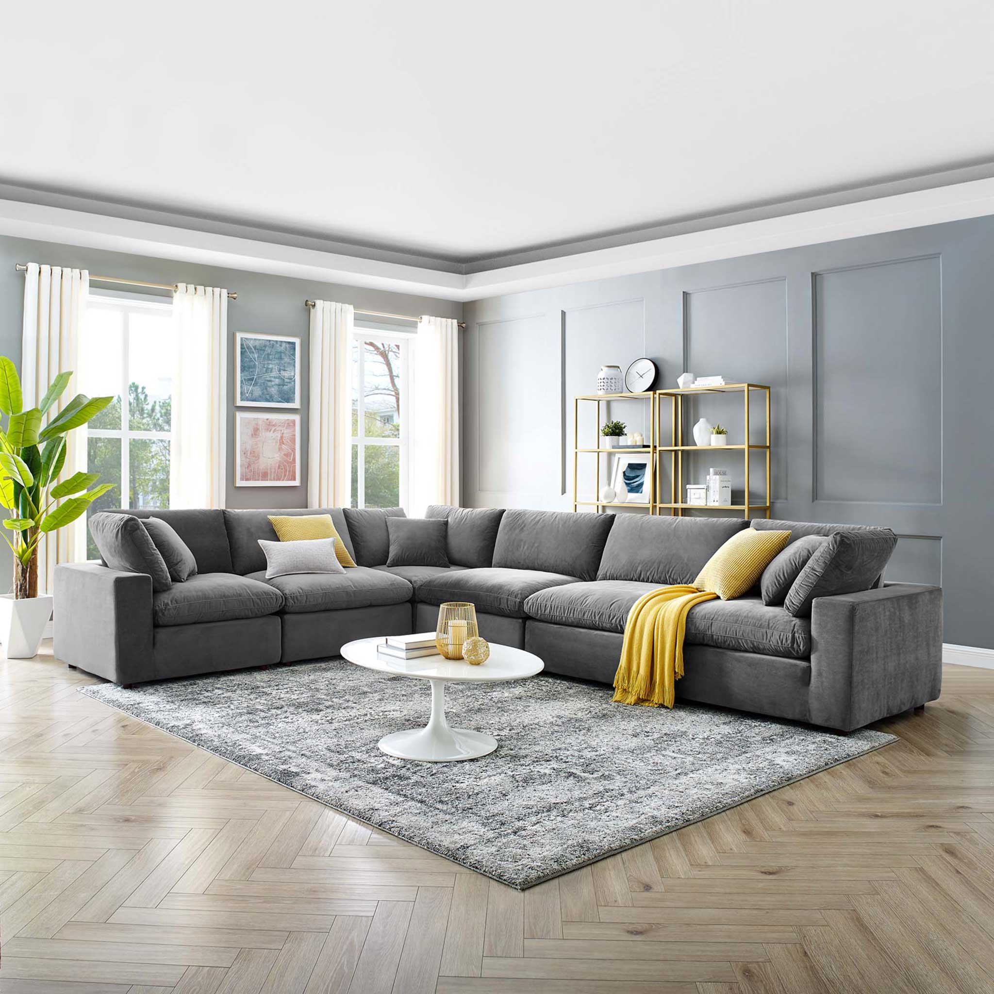 Carmen 6 Piece Modular Sectional Velvet Sofa Gray - Image 8