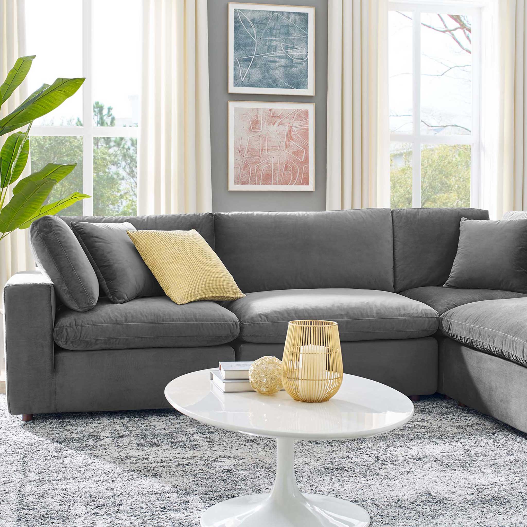 Carmen 6 Piece Modular Sectional Velvet Sofa Gray - Image 9