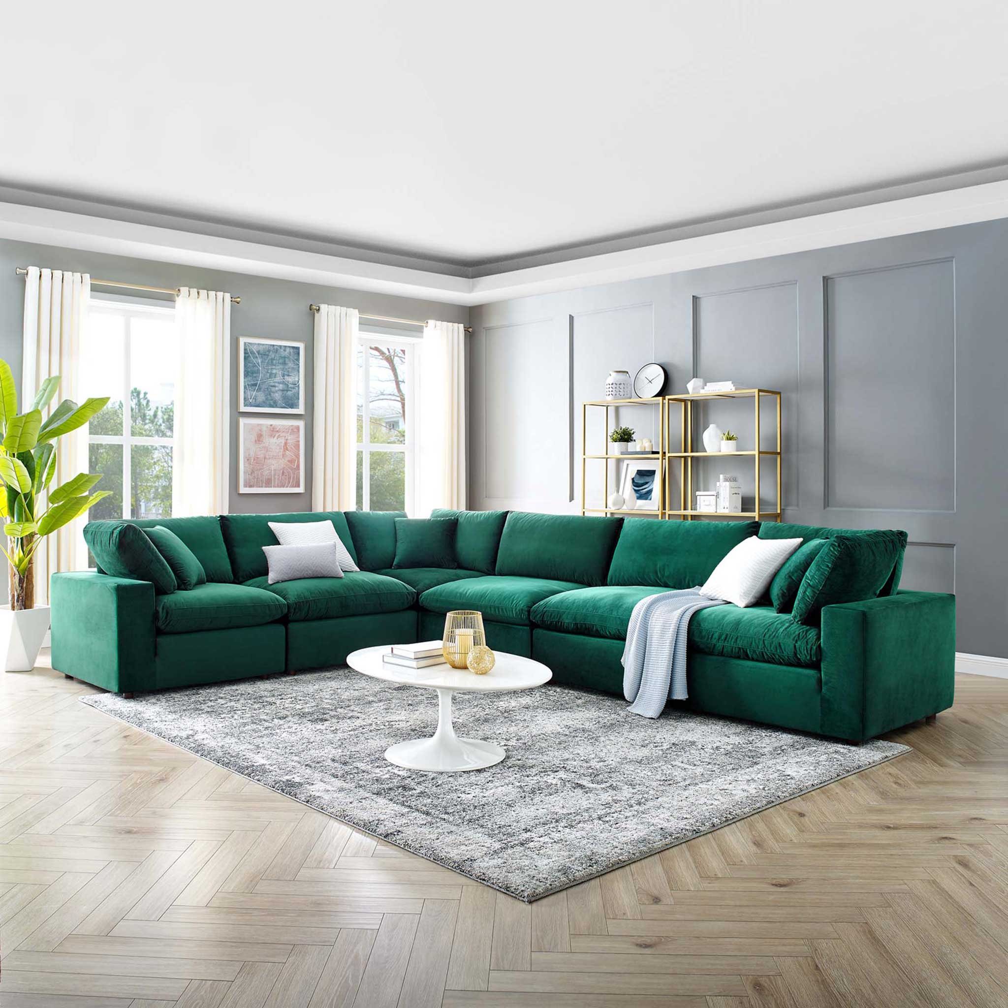 Carmen 6 Piece Modular Sectional Velvet Sofa Green - Image 8