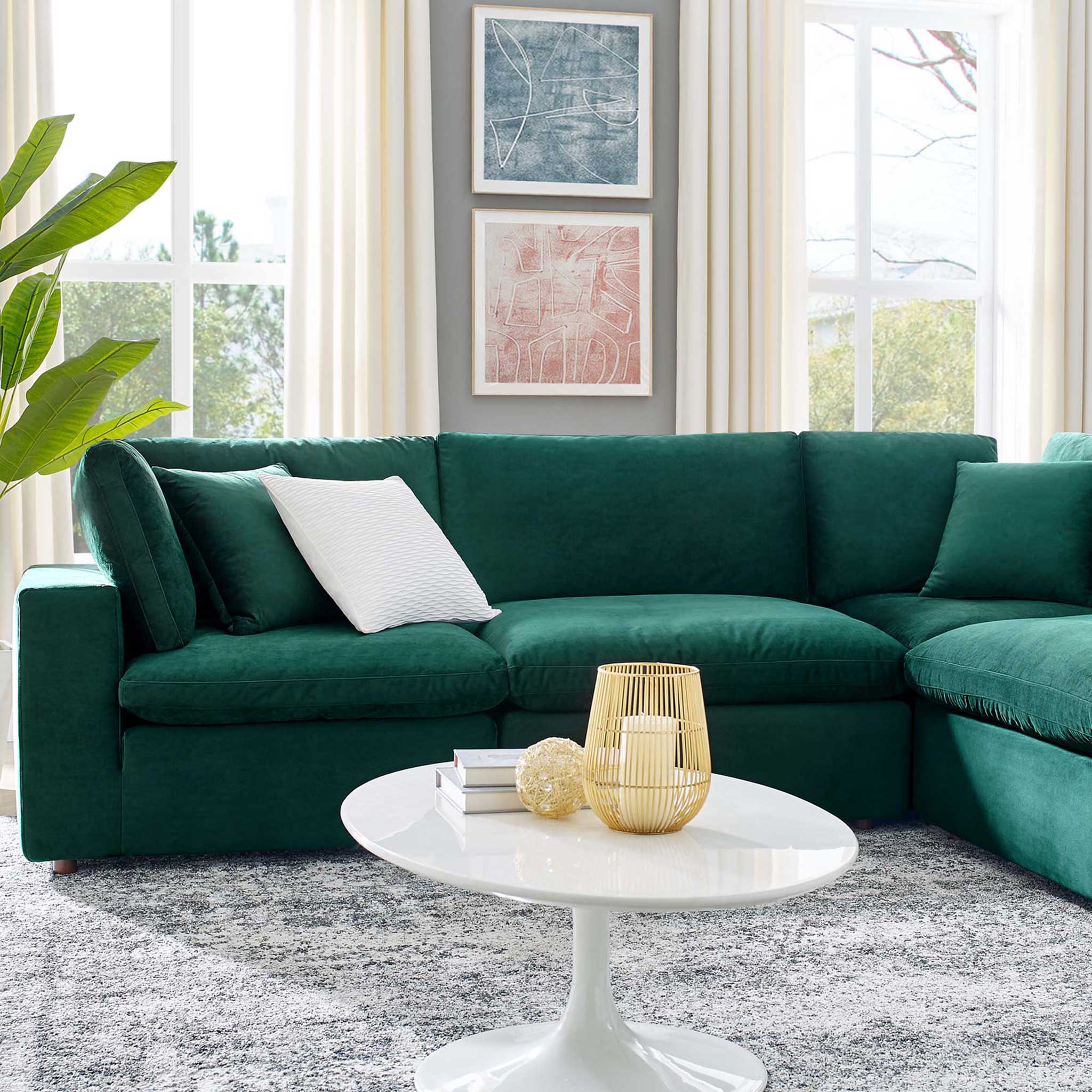 Carmen 6 Piece Modular Sectional Velvet Sofa Green - Image 9