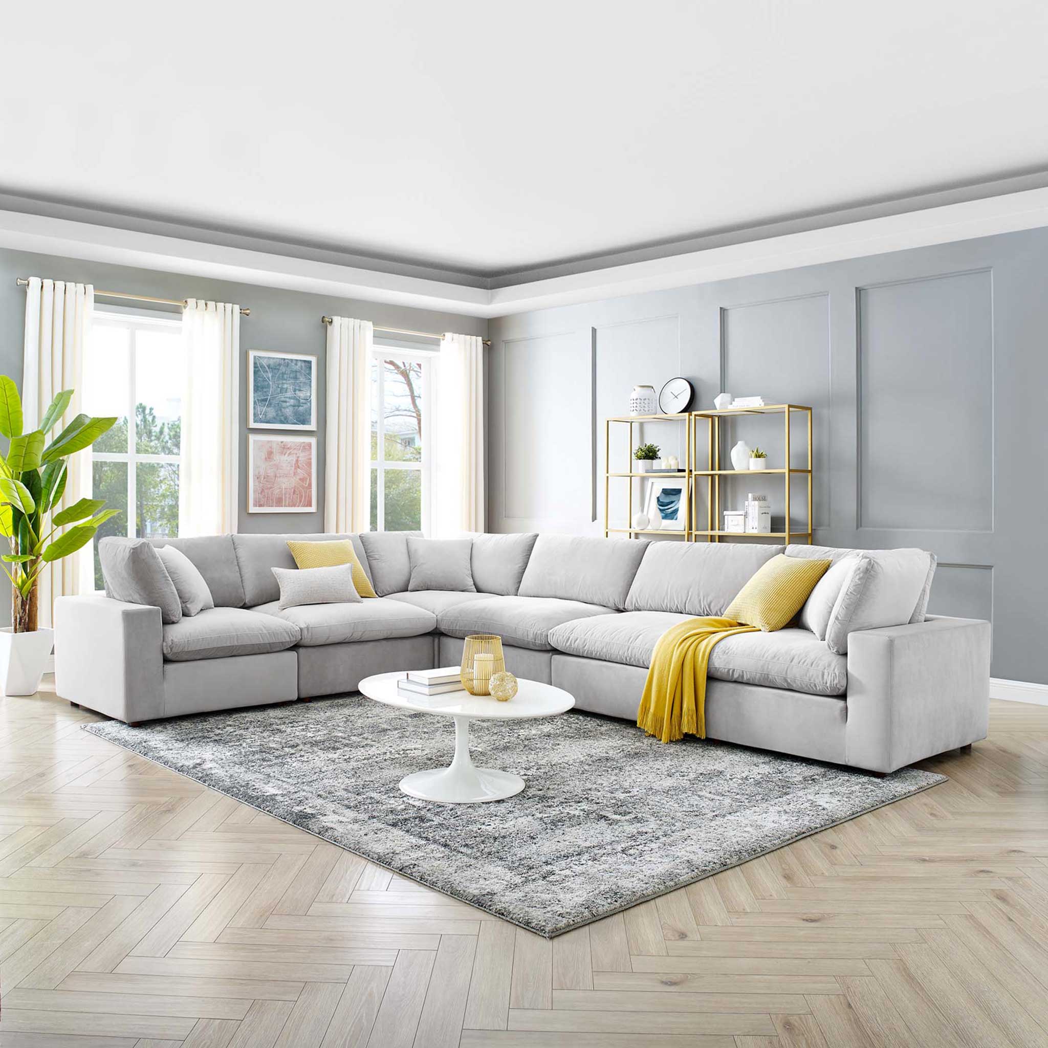 Carmen 6 Piece Modular Sectional Velvet Sofa Light Gray - Image 8