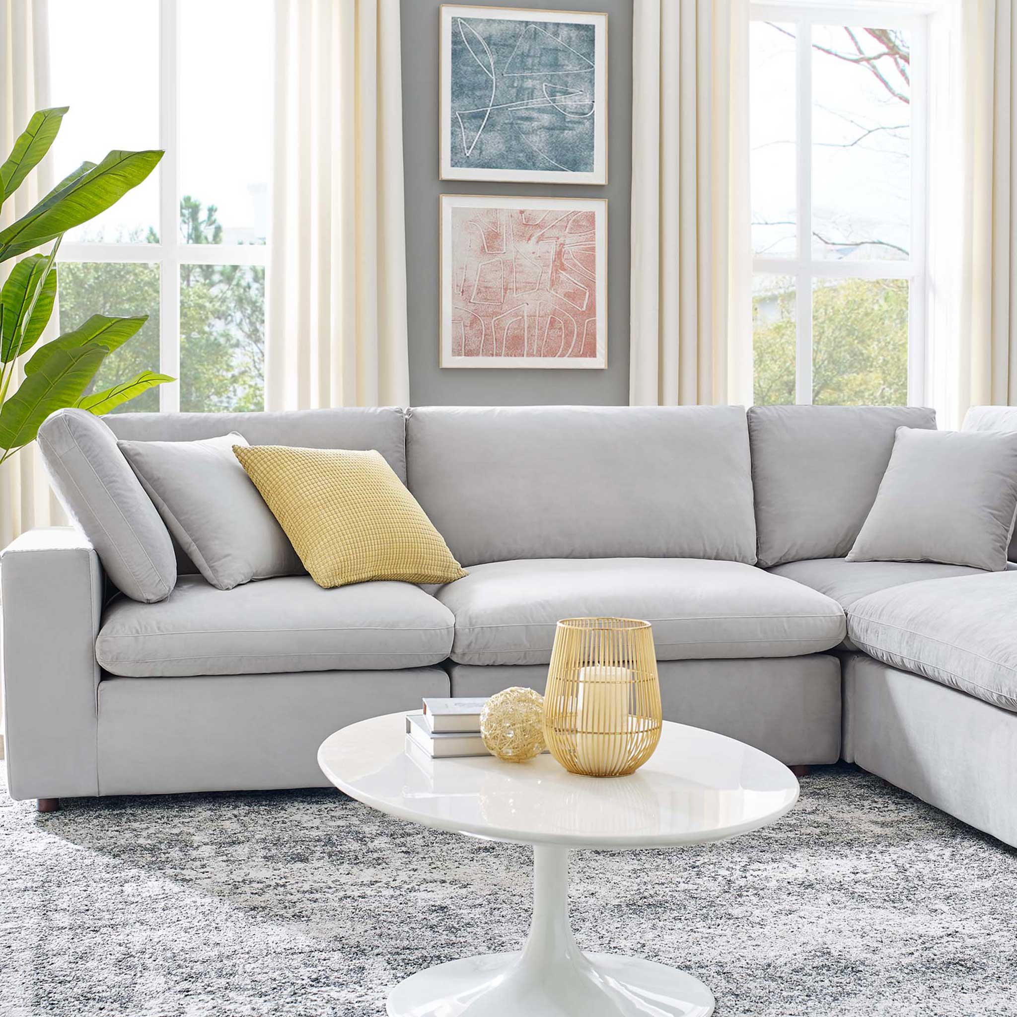 Carmen 6 Piece Modular Sectional Velvet Sofa Light Gray - Image 9