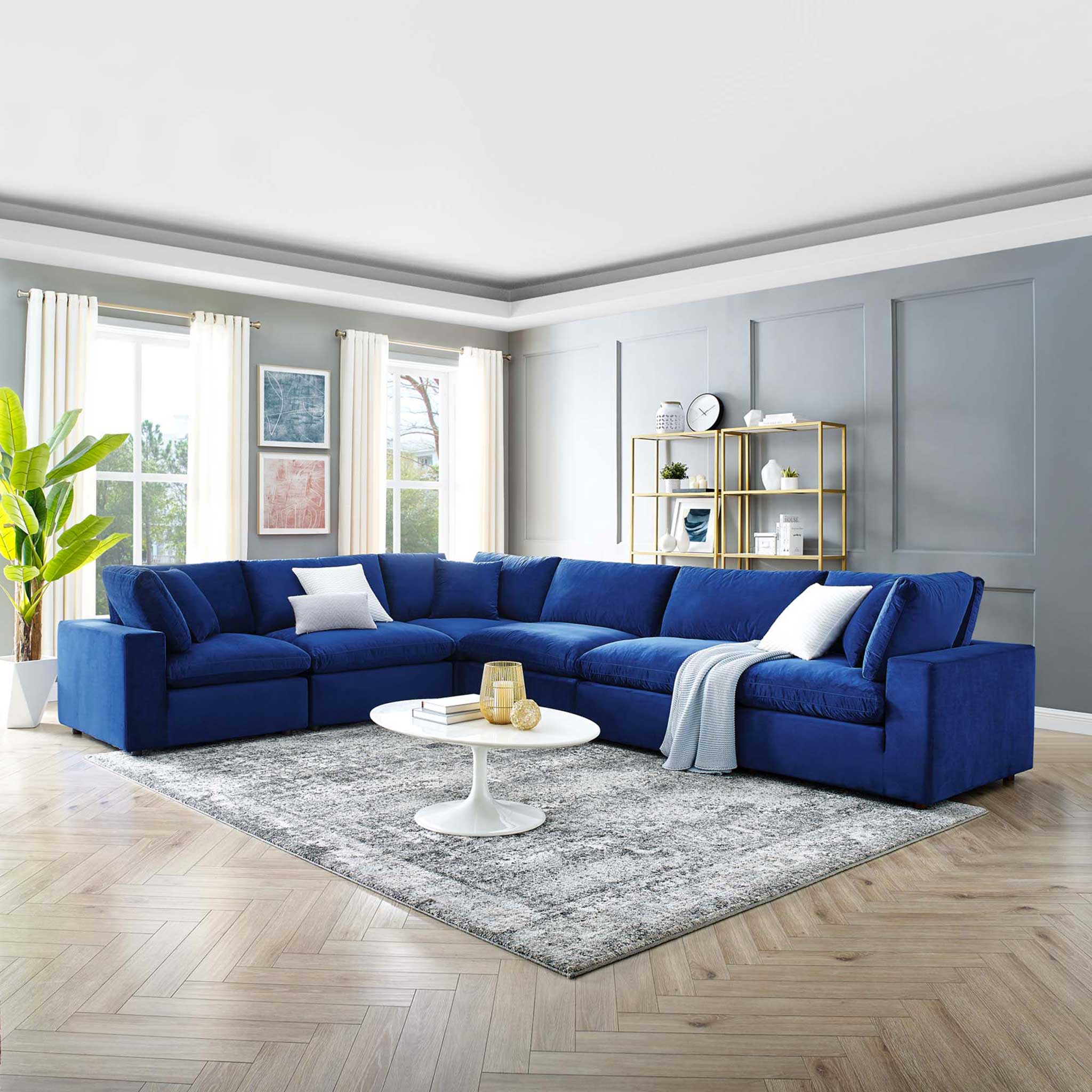 Carmen 6 Piece Modular Sectional Velvet Sofa Navy - Image 8