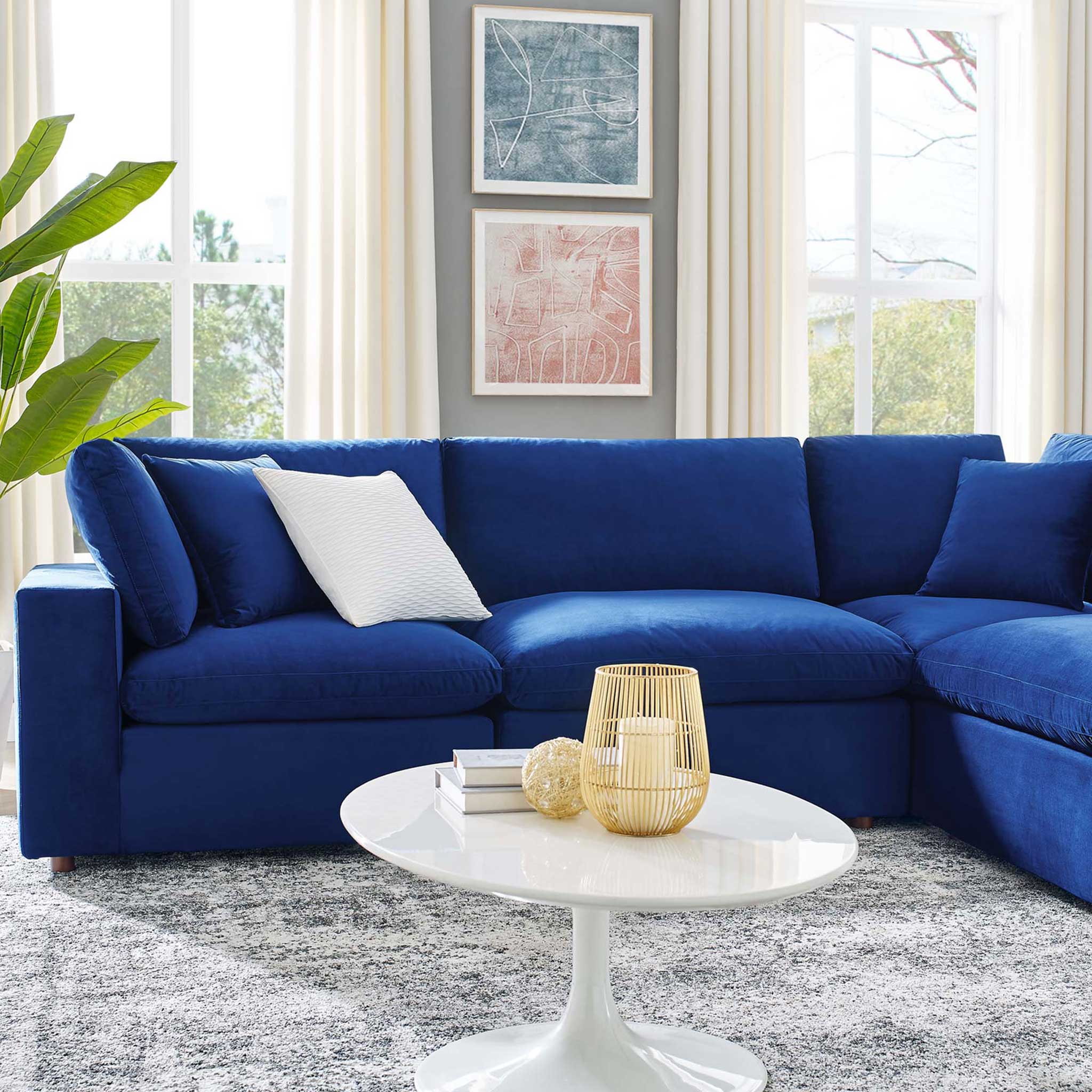 Carmen 6 Piece Modular Sectional Velvet Sofa Navy - Image 9