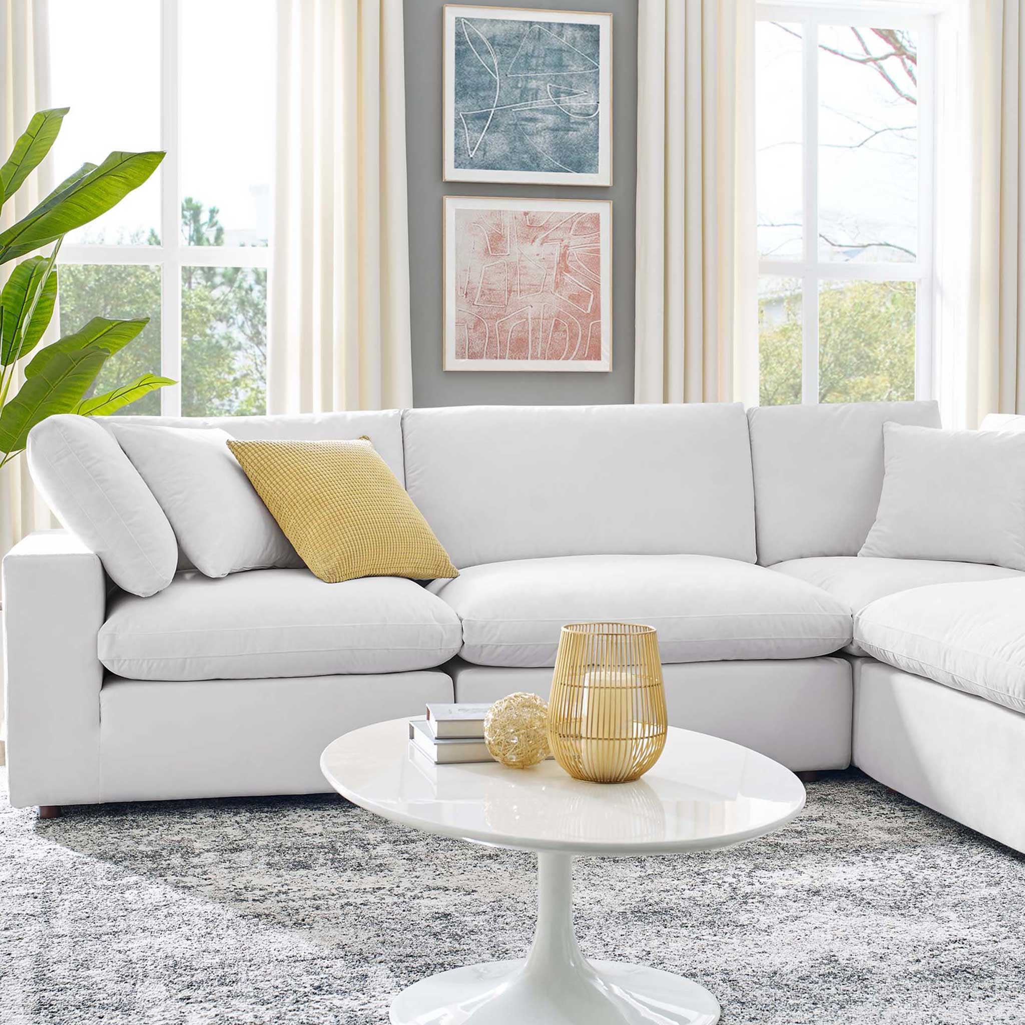 Carmen 6 Piece Modular Sectional Velvet Sofa White - Image 9