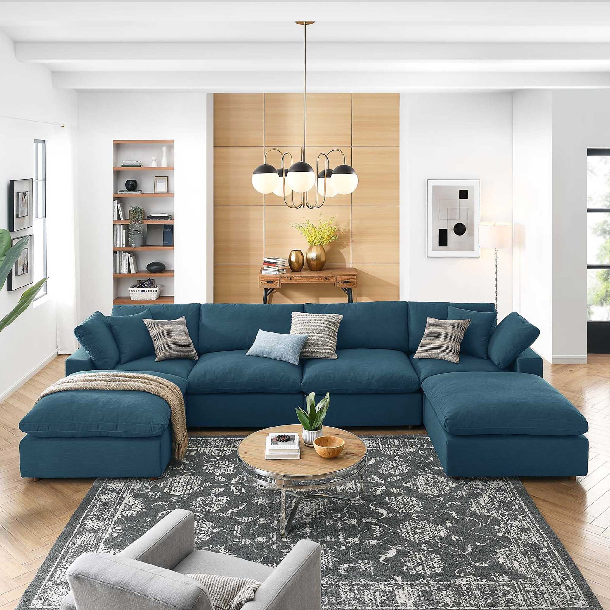 Carmen 6 Piece Modular Sofa with Ottomans Azure - Image 10