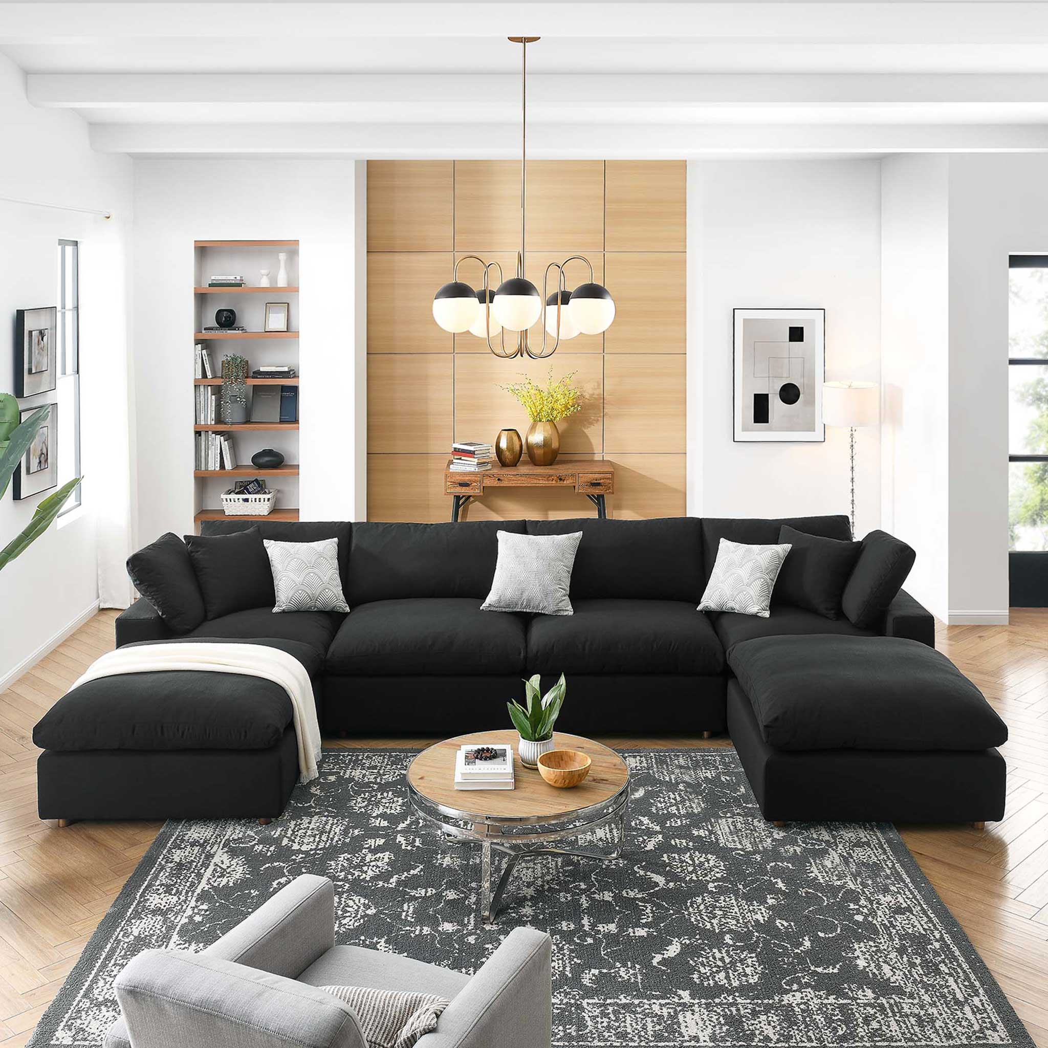 Carmen 6 Piece Modular Sofa with Ottomans Black - Image 10