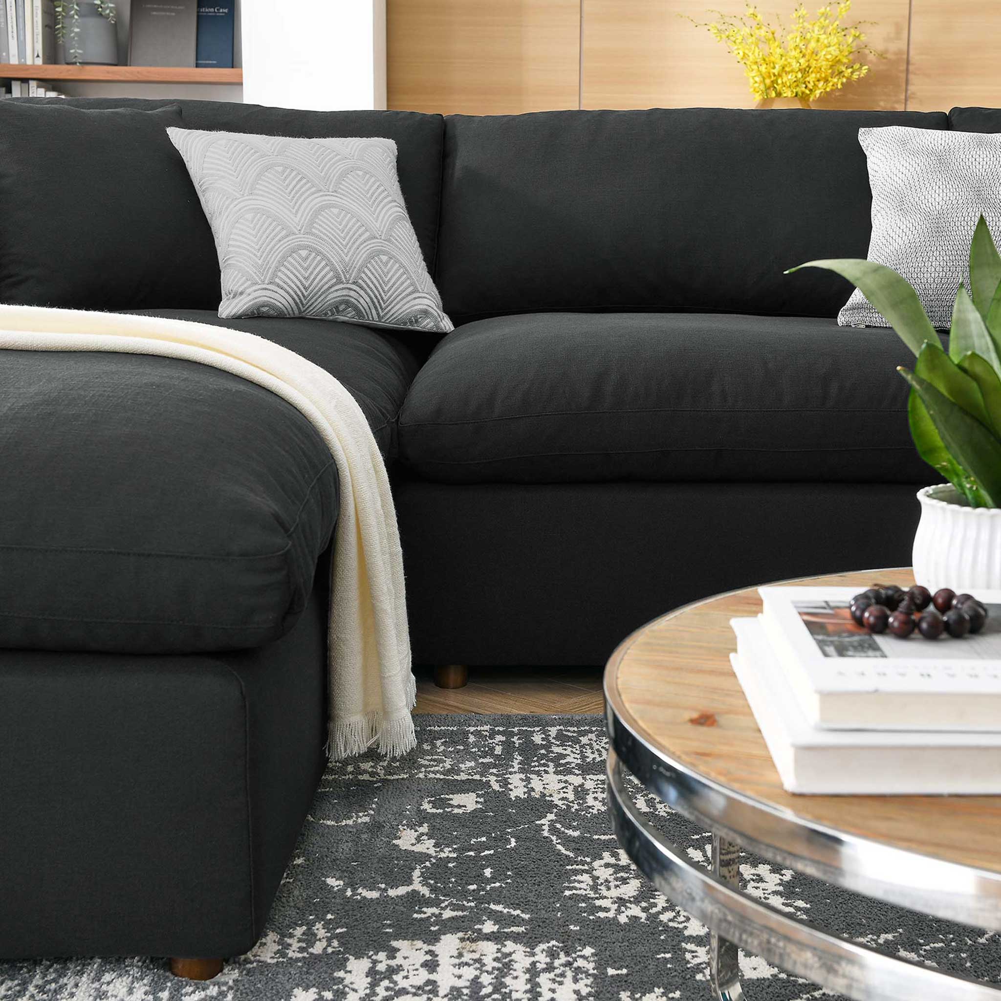 Carmen 6 Piece Modular Sofa with Ottomans Black - Image 11