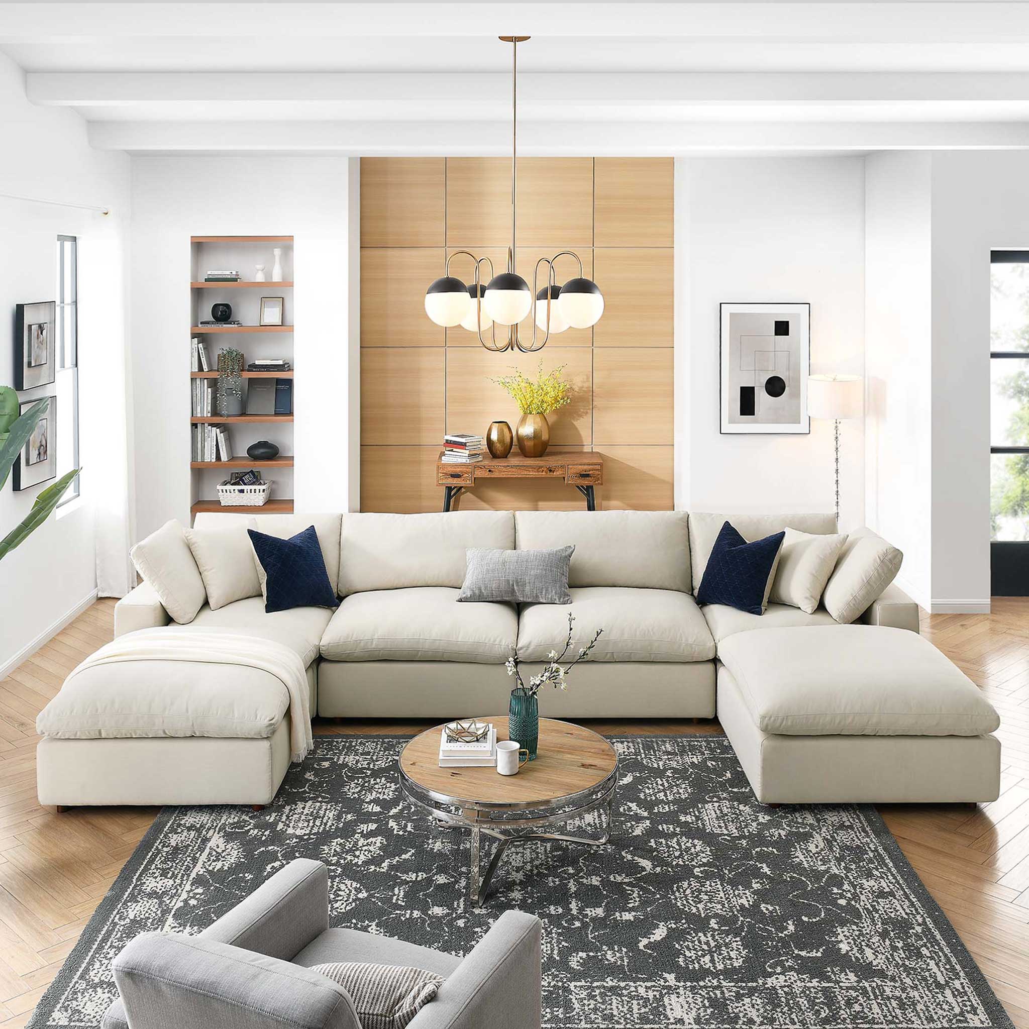 Carmen 6 Piece Modular Sofa with Ottomans Light Beige - Image 10