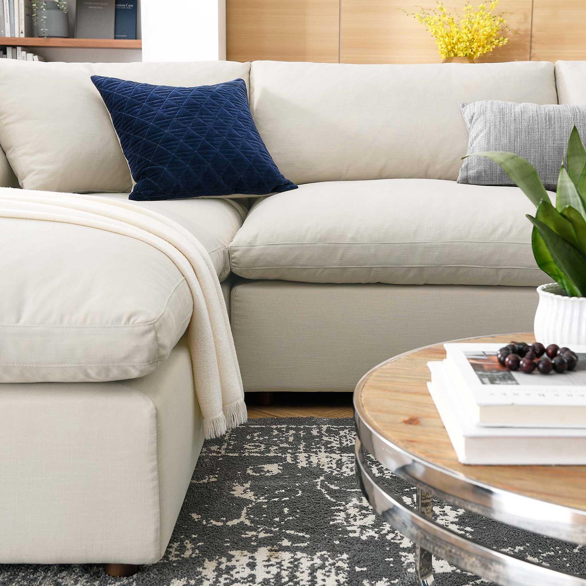Carmen 6 Piece Modular Sofa with Ottomans Light Beige - Image 11