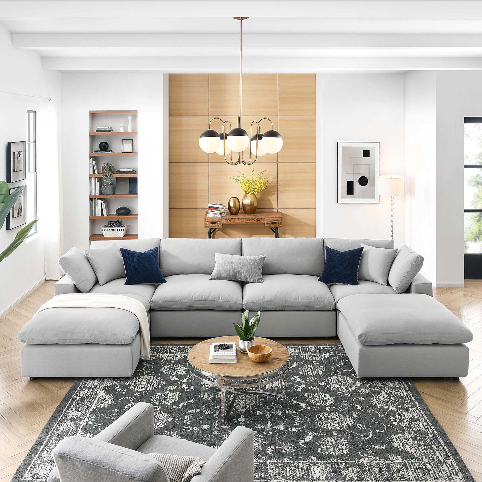 Carmen 6 Piece Modular Sofa with Ottomans Light Gray - Image 10