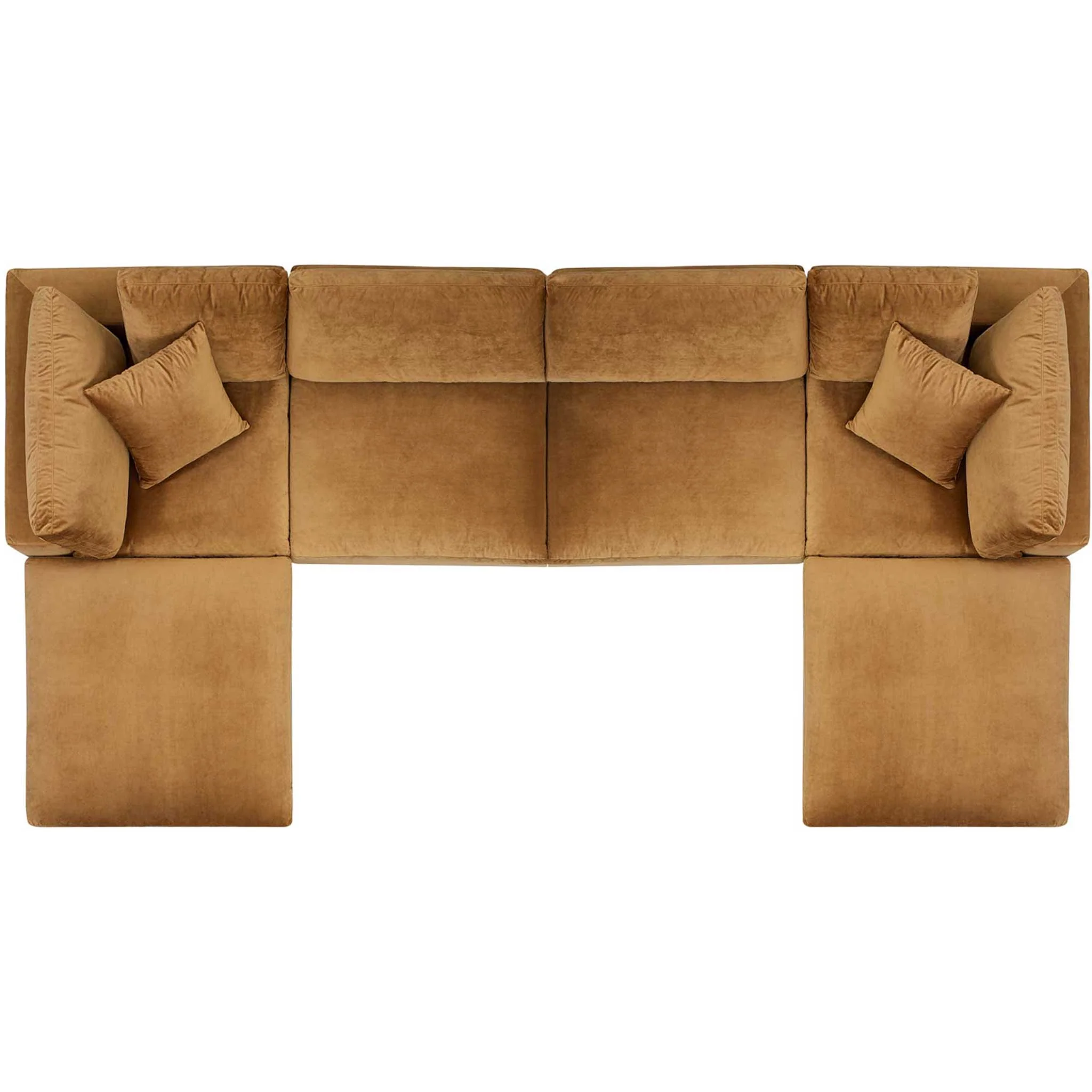 Carmen 6 Piece Modular Velvet Sofa with Ottomans Cognac - Image 2