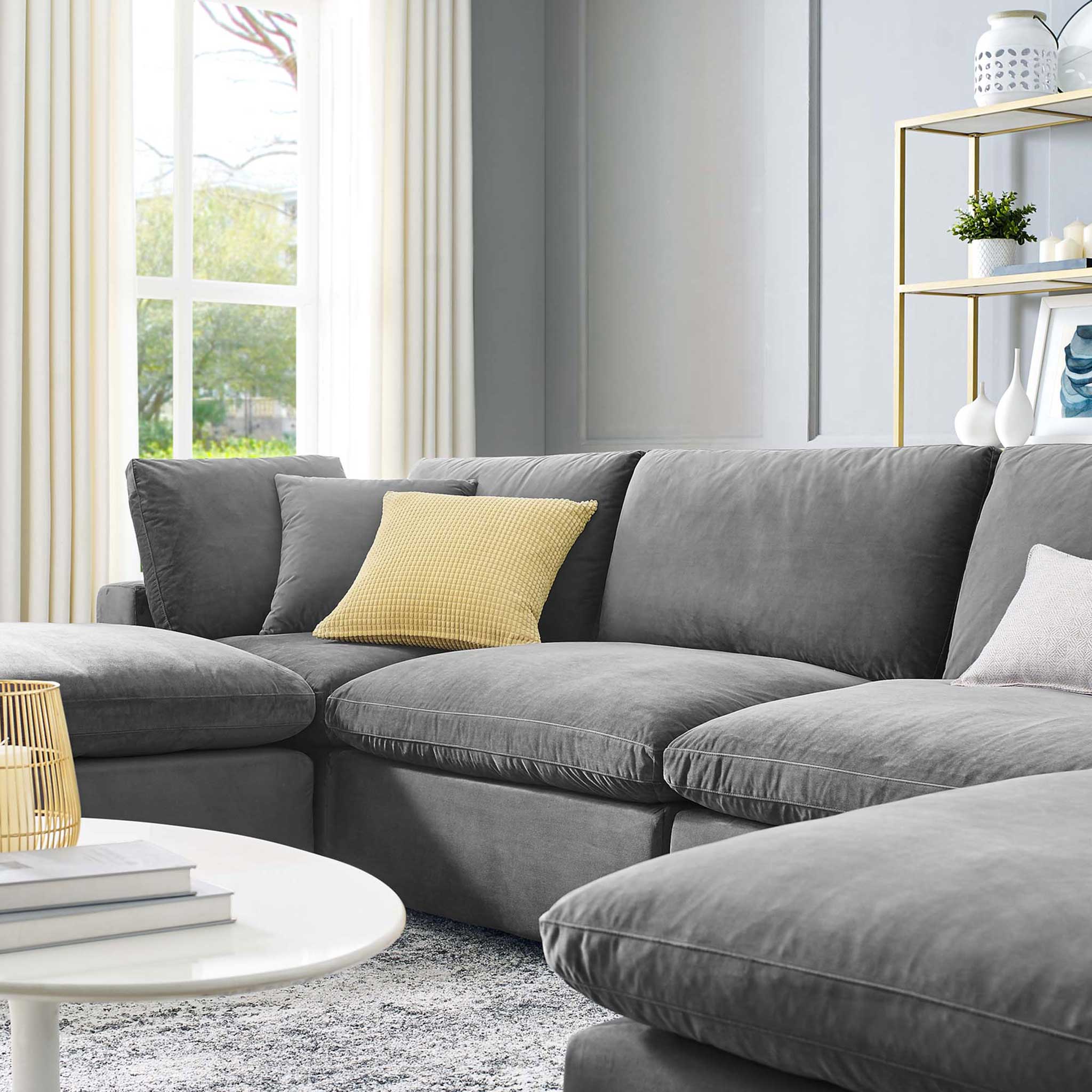 Carmen 6 Piece Modular Velvet Sofa with Ottomans Gray - Image 10