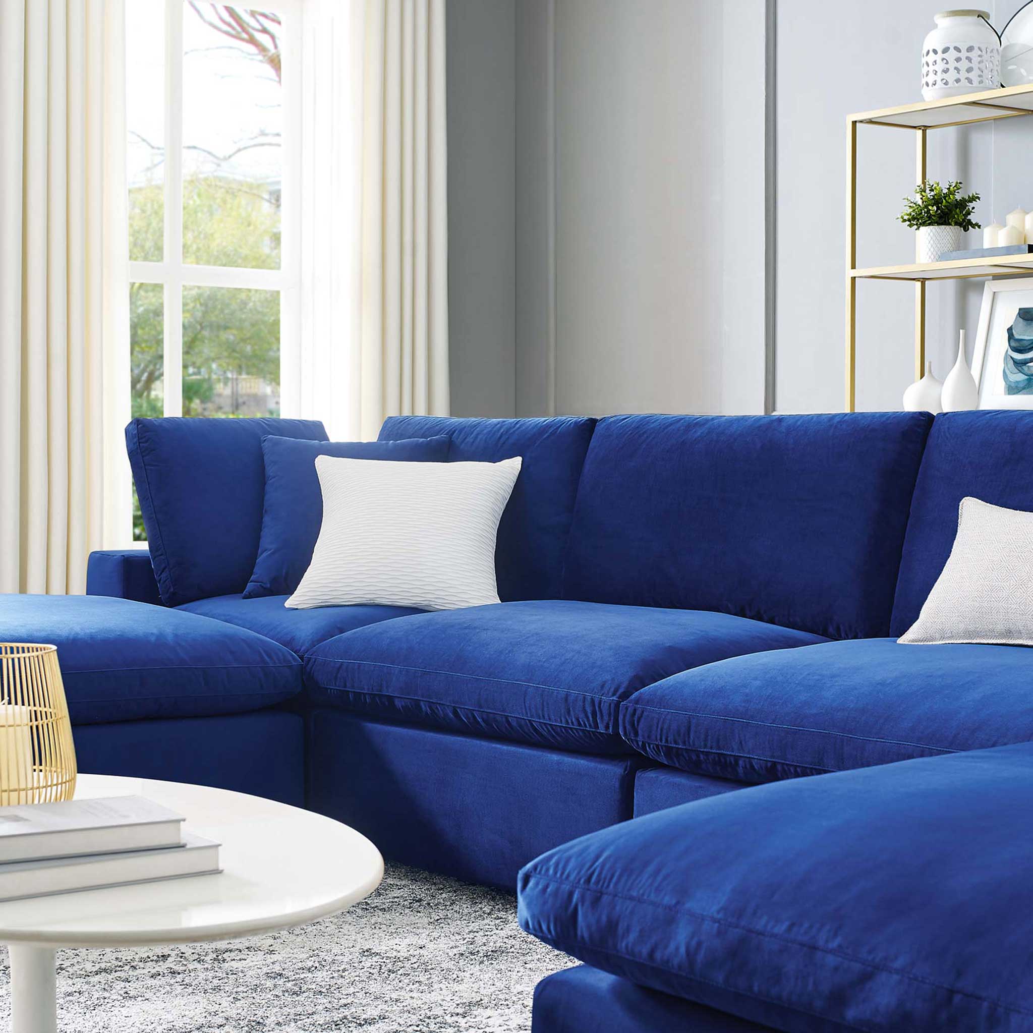 Carmen 6 Piece Modular Velvet Sofa with Ottomans Navy - Image 10
