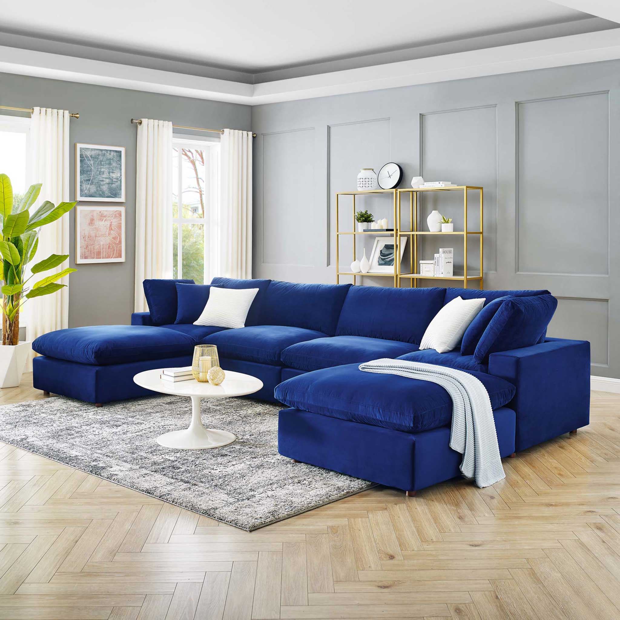 Carmen 6 Piece Modular Velvet Sofa with Ottomans Navy - Image 9