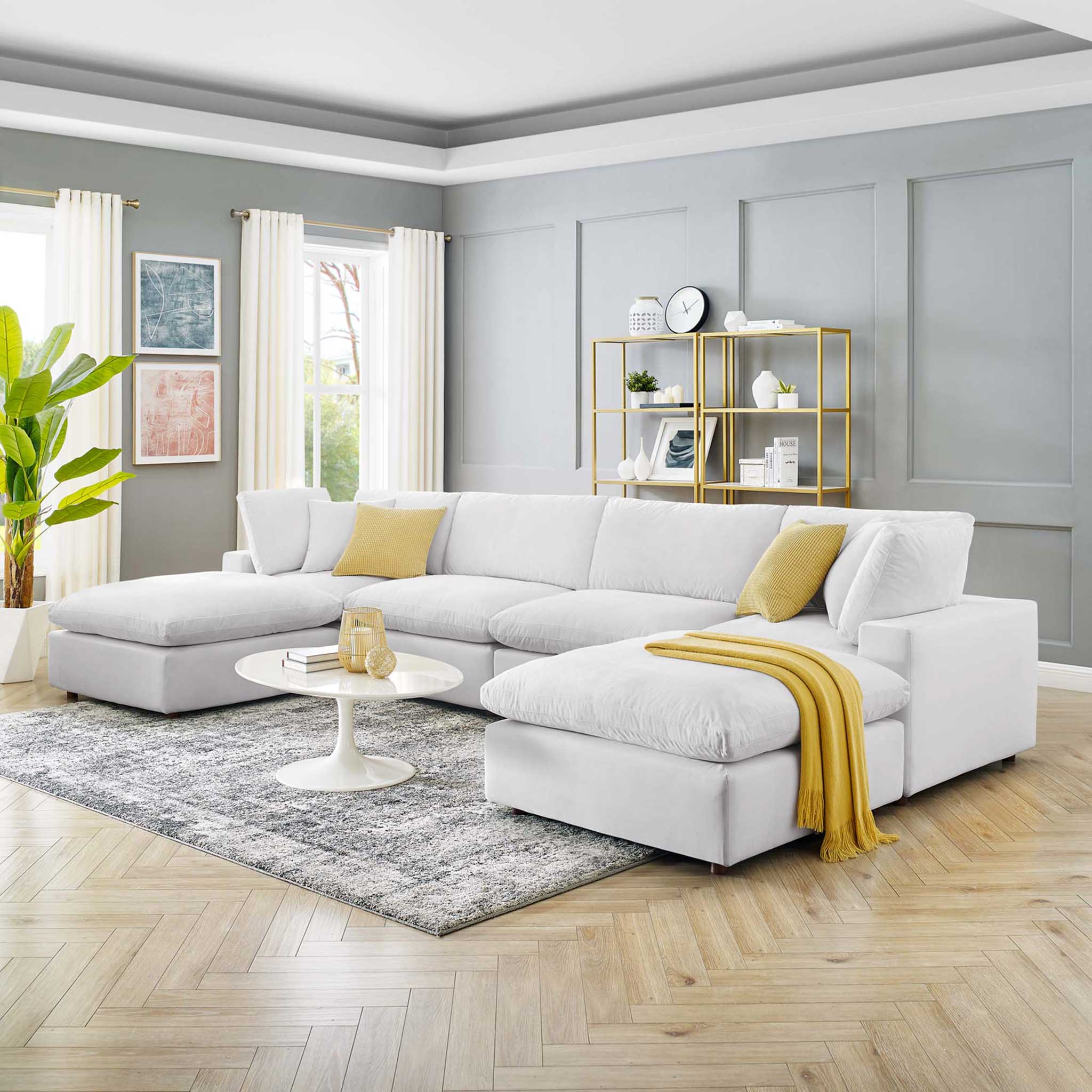 Carmen 6 Piece Modular Velvet Sofa with Ottomans White - Image 9
