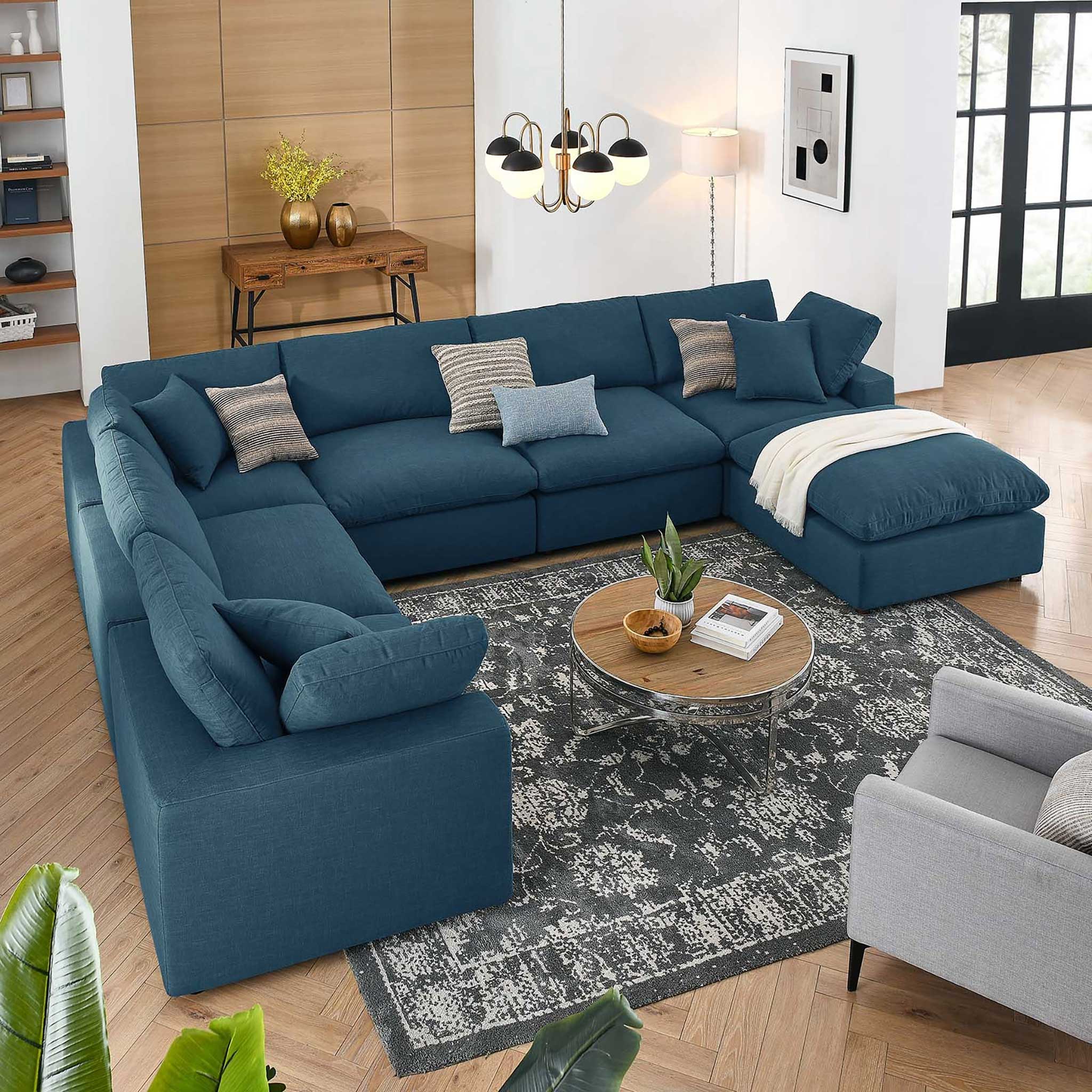 Carmen 7 Piece Modular Sofa with Ottoman Azure - Image 9