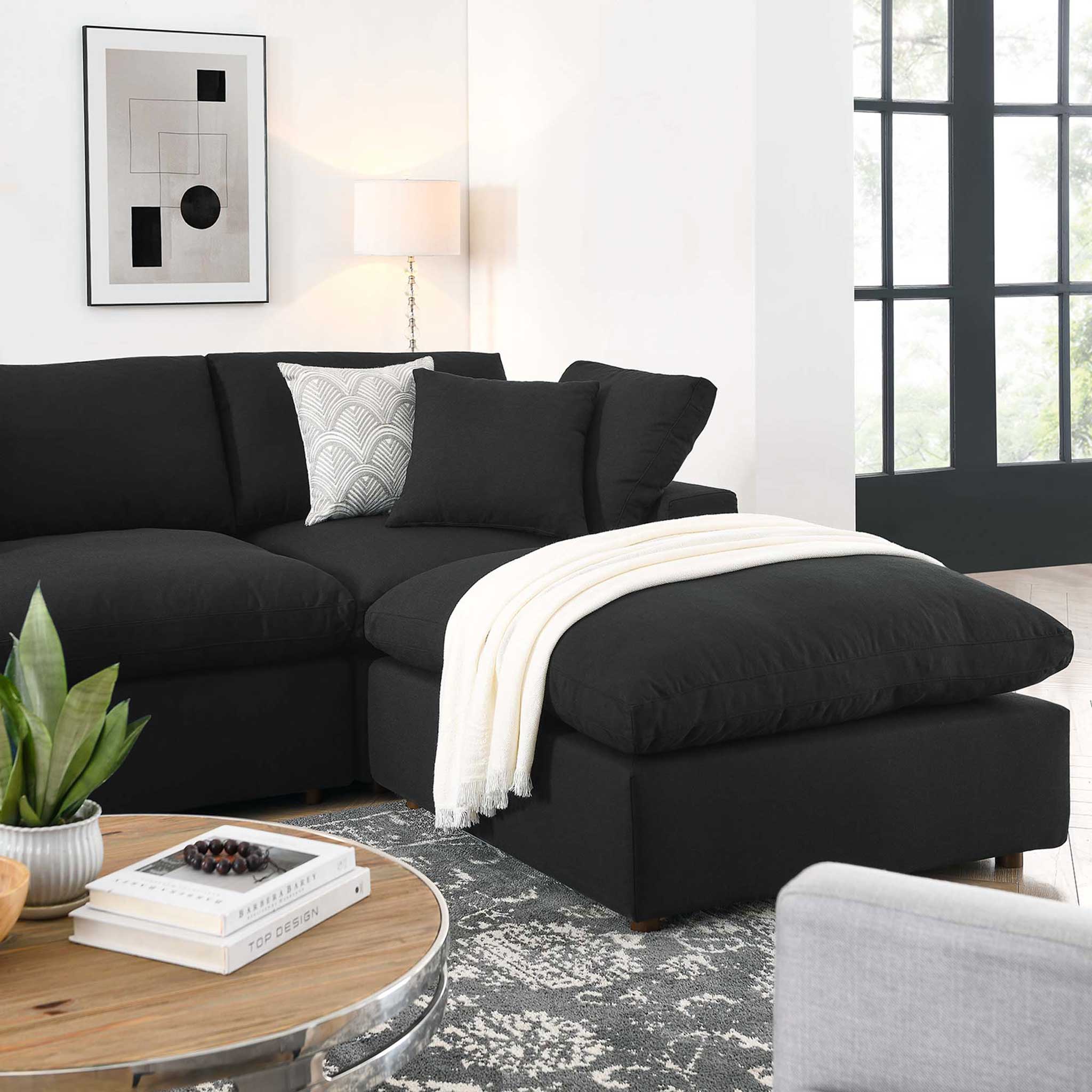 Carmen 7 Piece Modular Sofa with Ottoman Black - Image 10