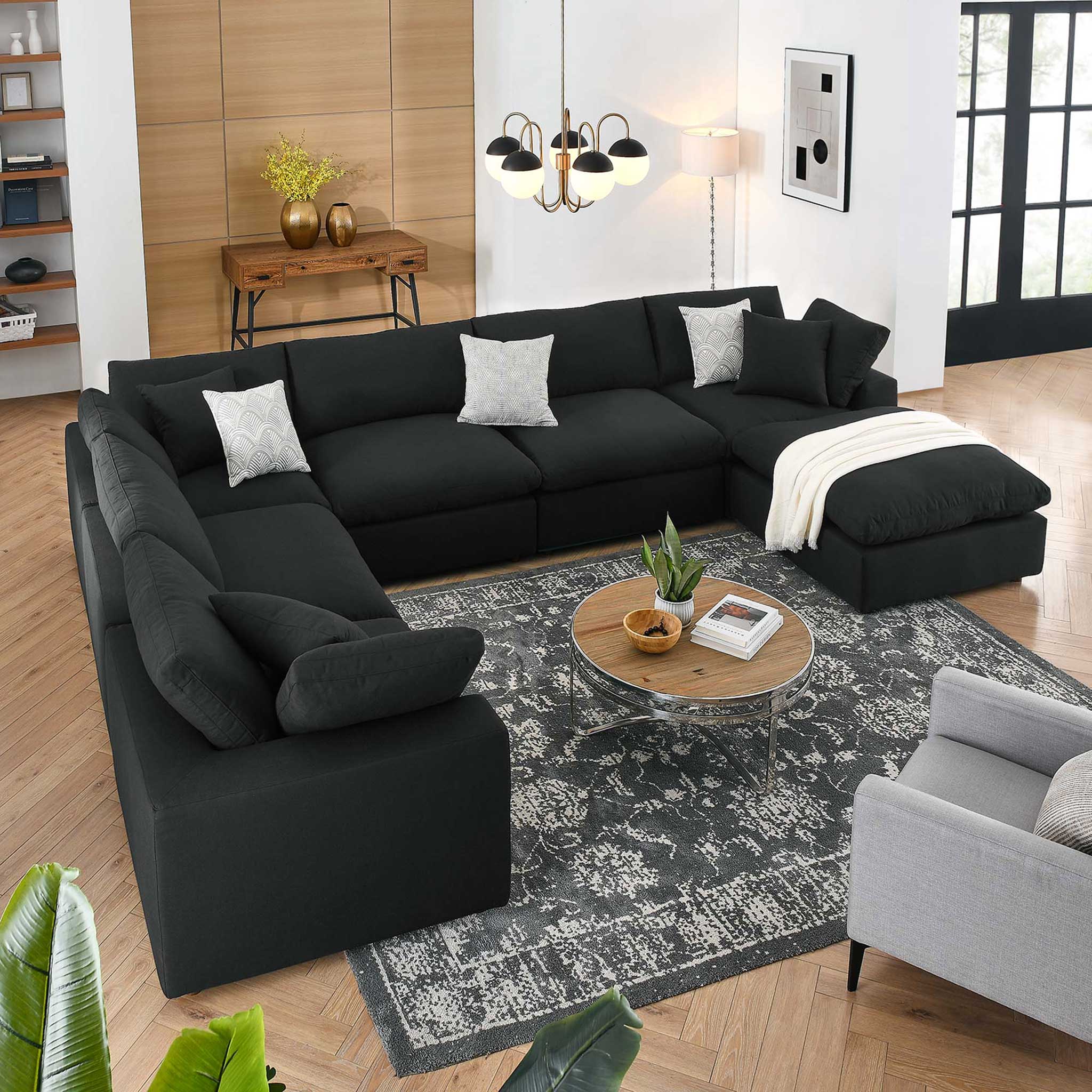 Carmen 7 Piece Modular Sofa with Ottoman Black - Image 9