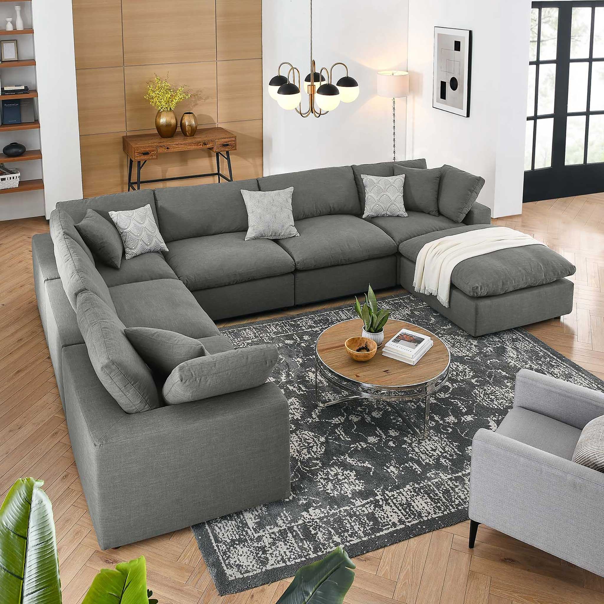 Carmen 7 Piece Modular Sofa with Ottoman Gray - Image 9