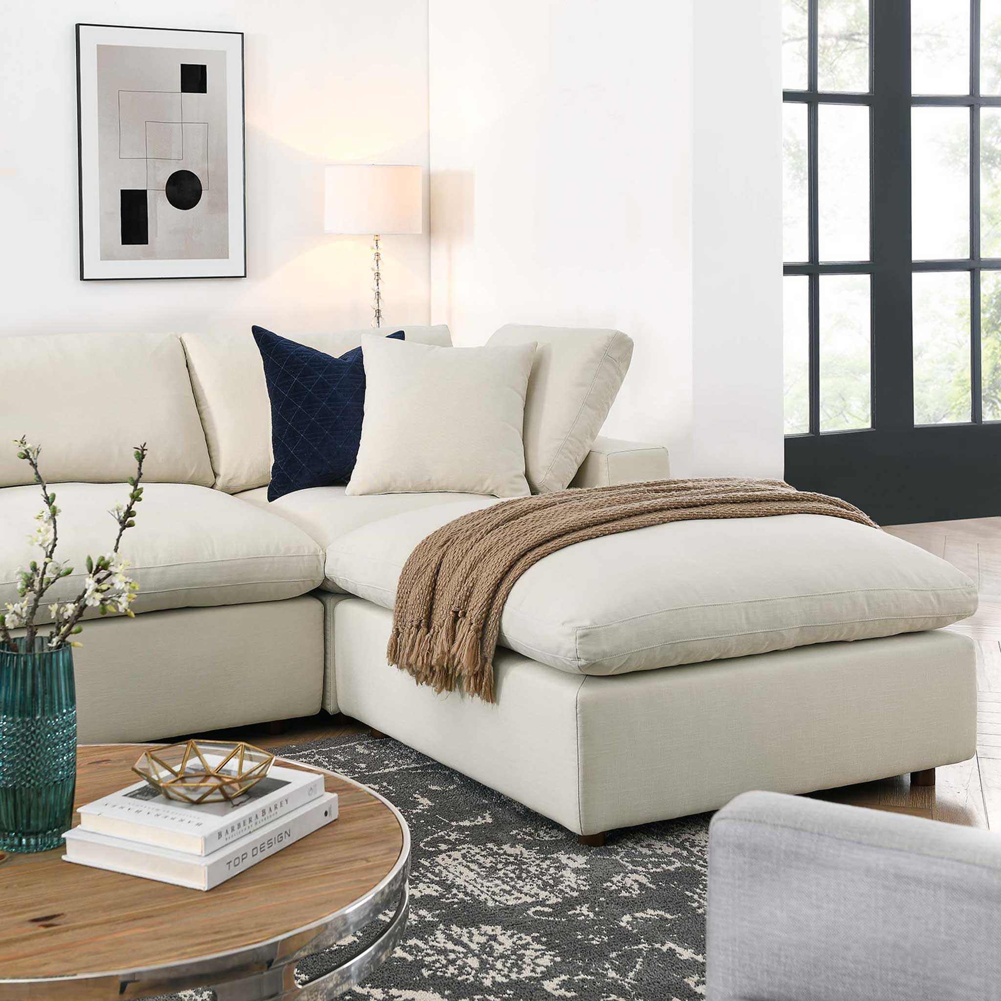Carmen 7 Piece Modular Sofa with Ottoman Light Beige - Image 10
