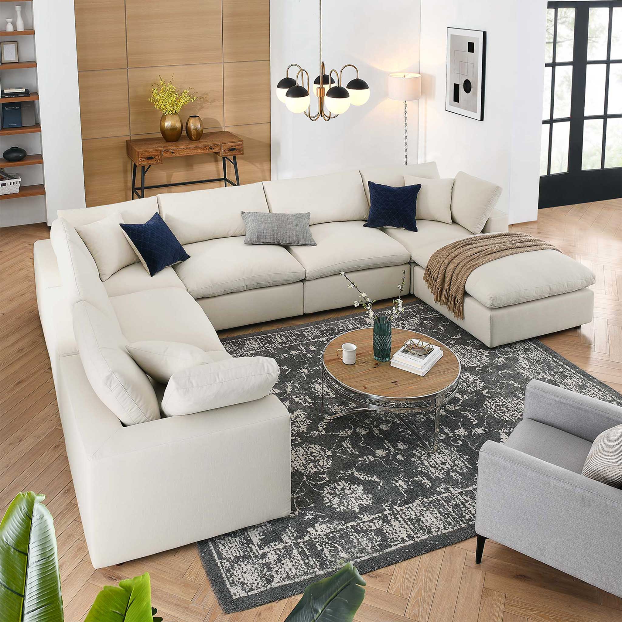 Carmen 7 Piece Modular Sofa with Ottoman Light Beige - Image 9