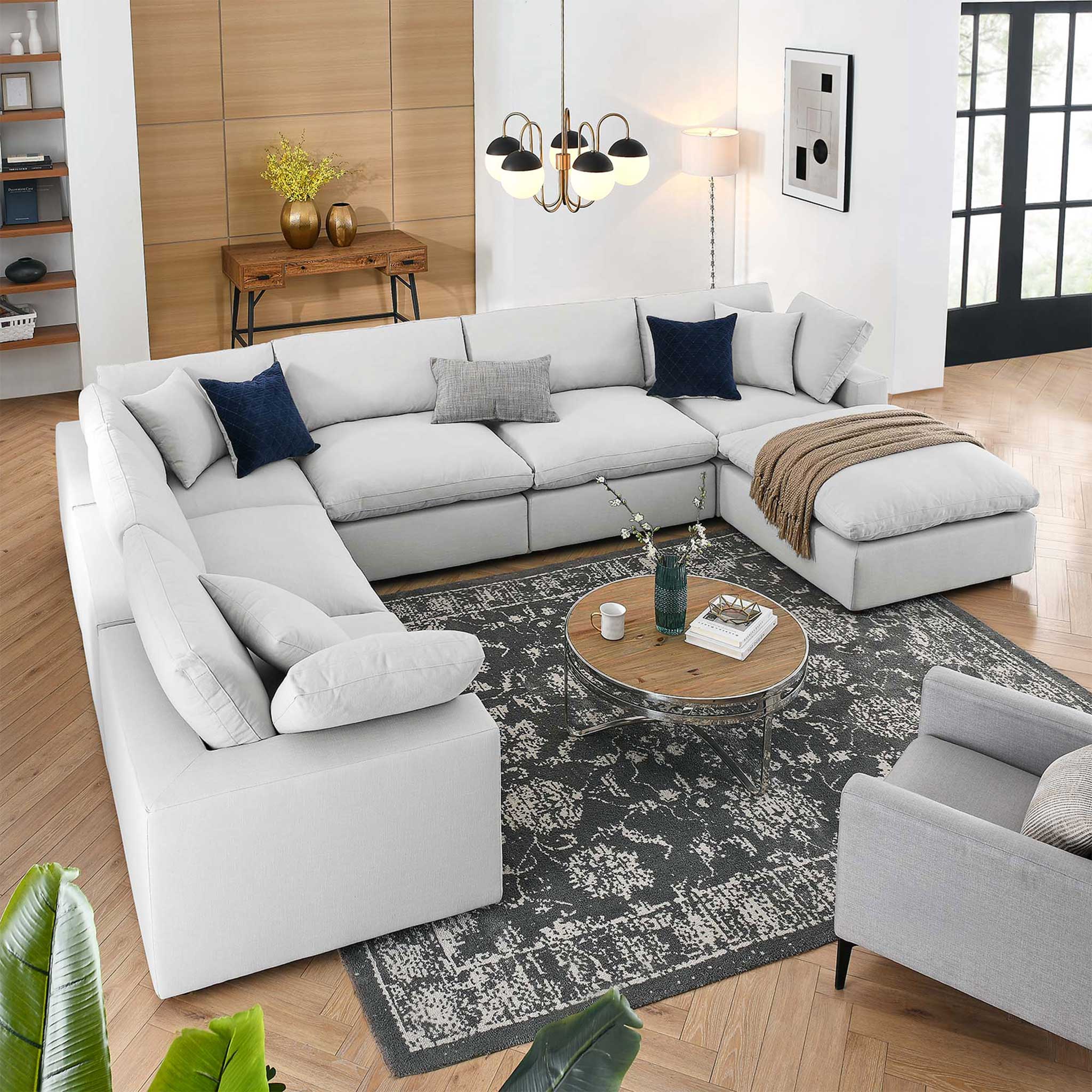 Carmen 7 Piece Modular Sofa with Ottoman Light Gray - Image 9