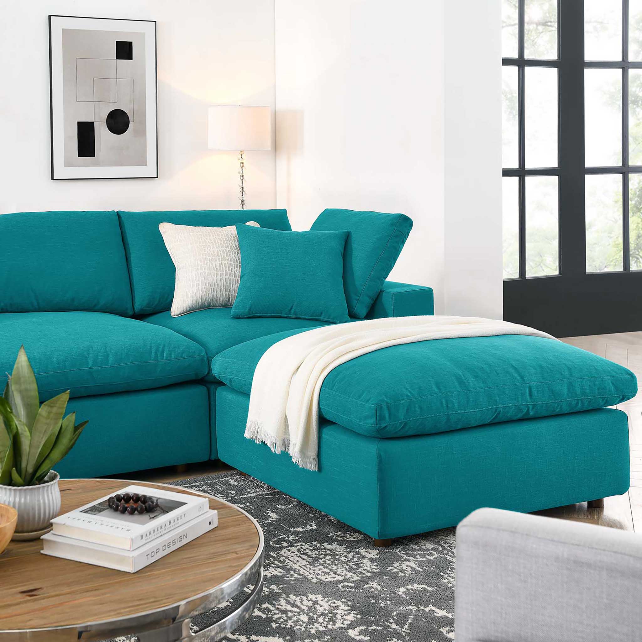 Carmen 7 Piece Modular Sofa with Ottoman Teal - Image 10