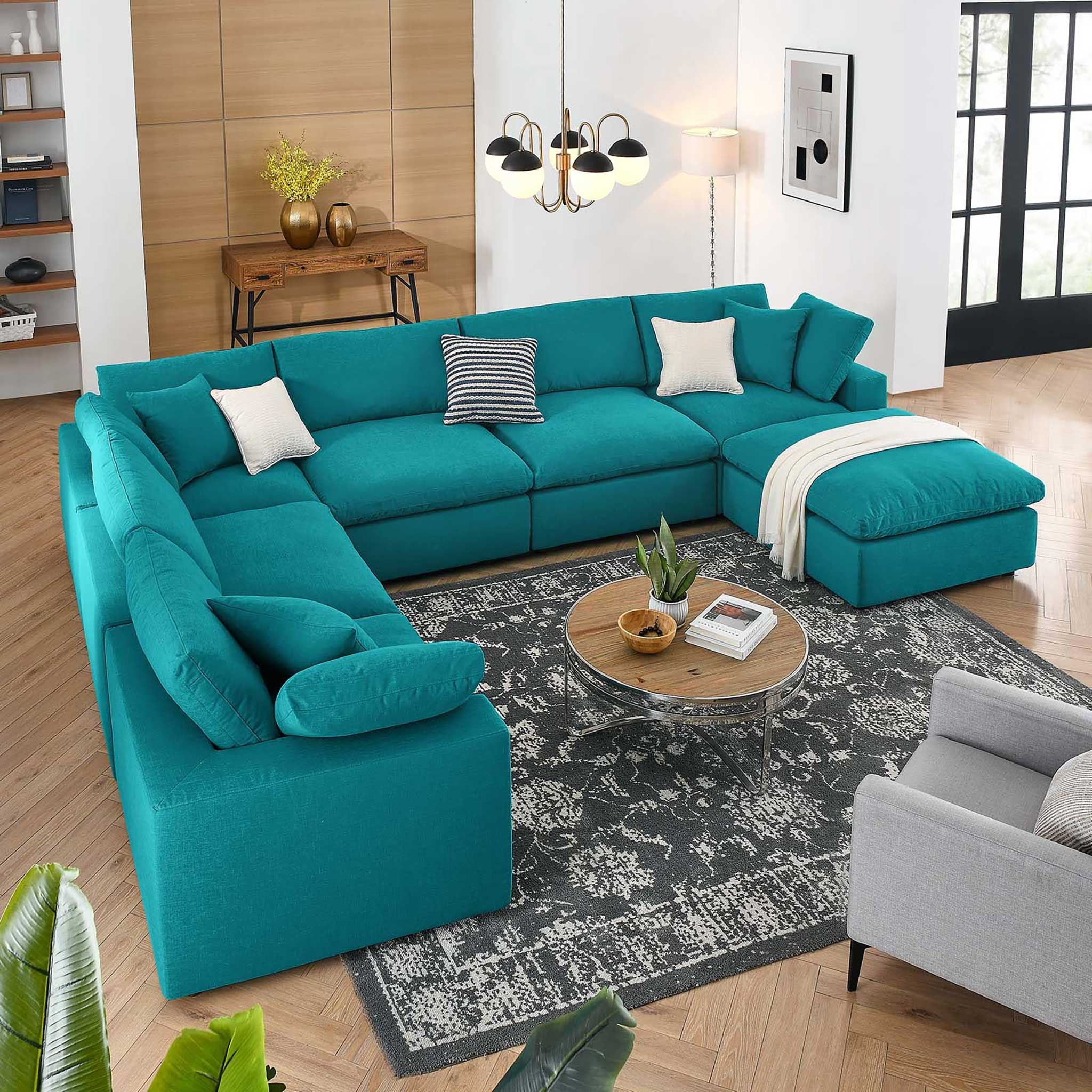 Carmen 7 Piece Modular Sofa with Ottoman Teal - Image 9