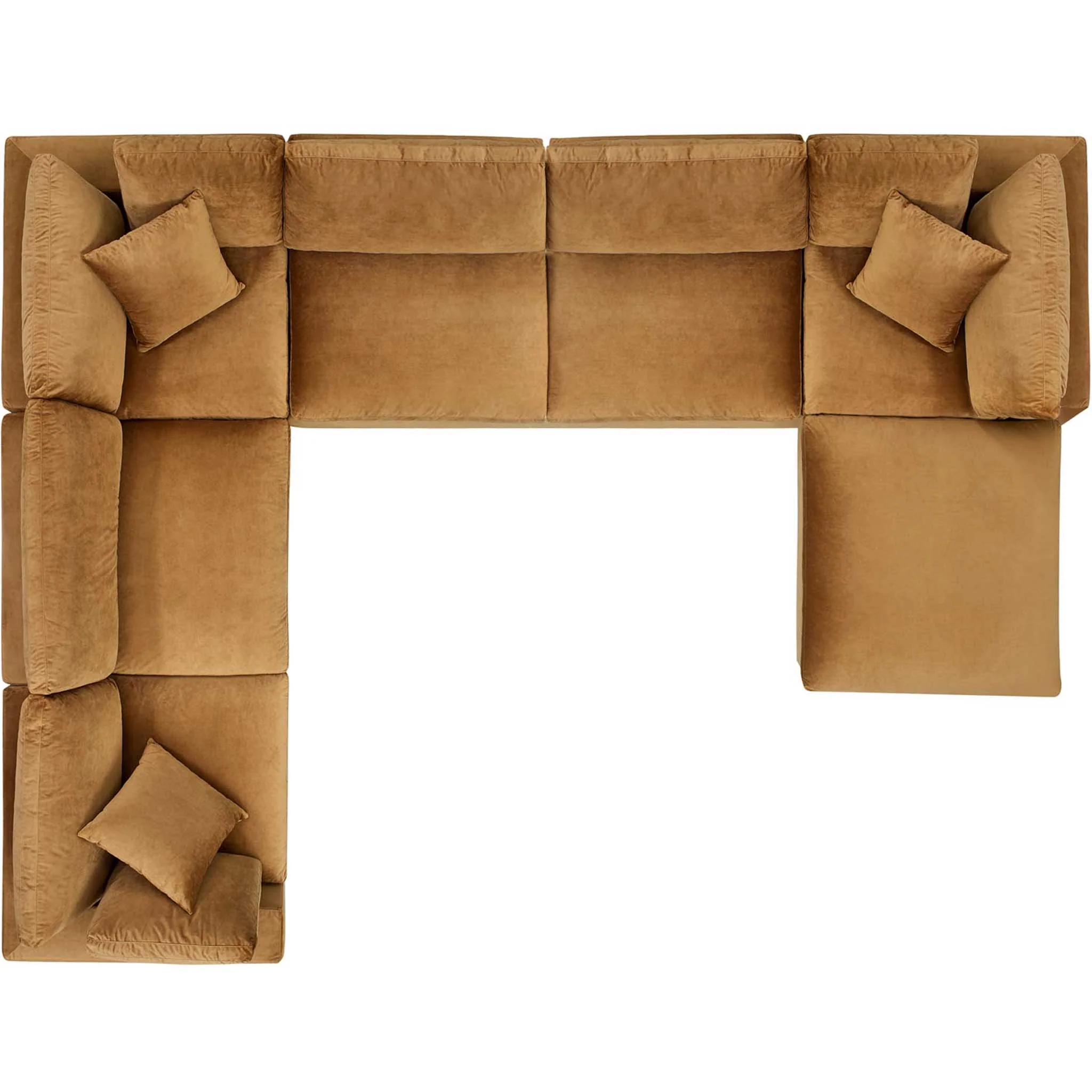 Carmen 7 Piece Modular Velvet Sofa with Ottoman Cognac - Image 2