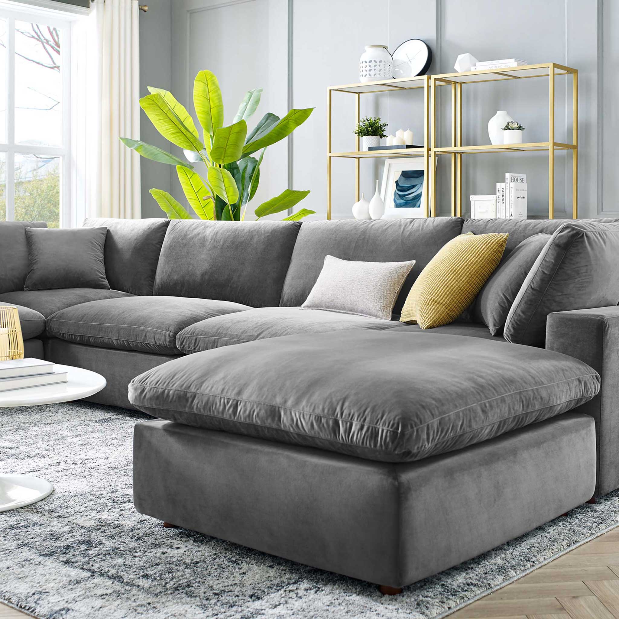 Carmen 7 Piece Modular Velvet Sofa with Ottoman Gray - Image 10